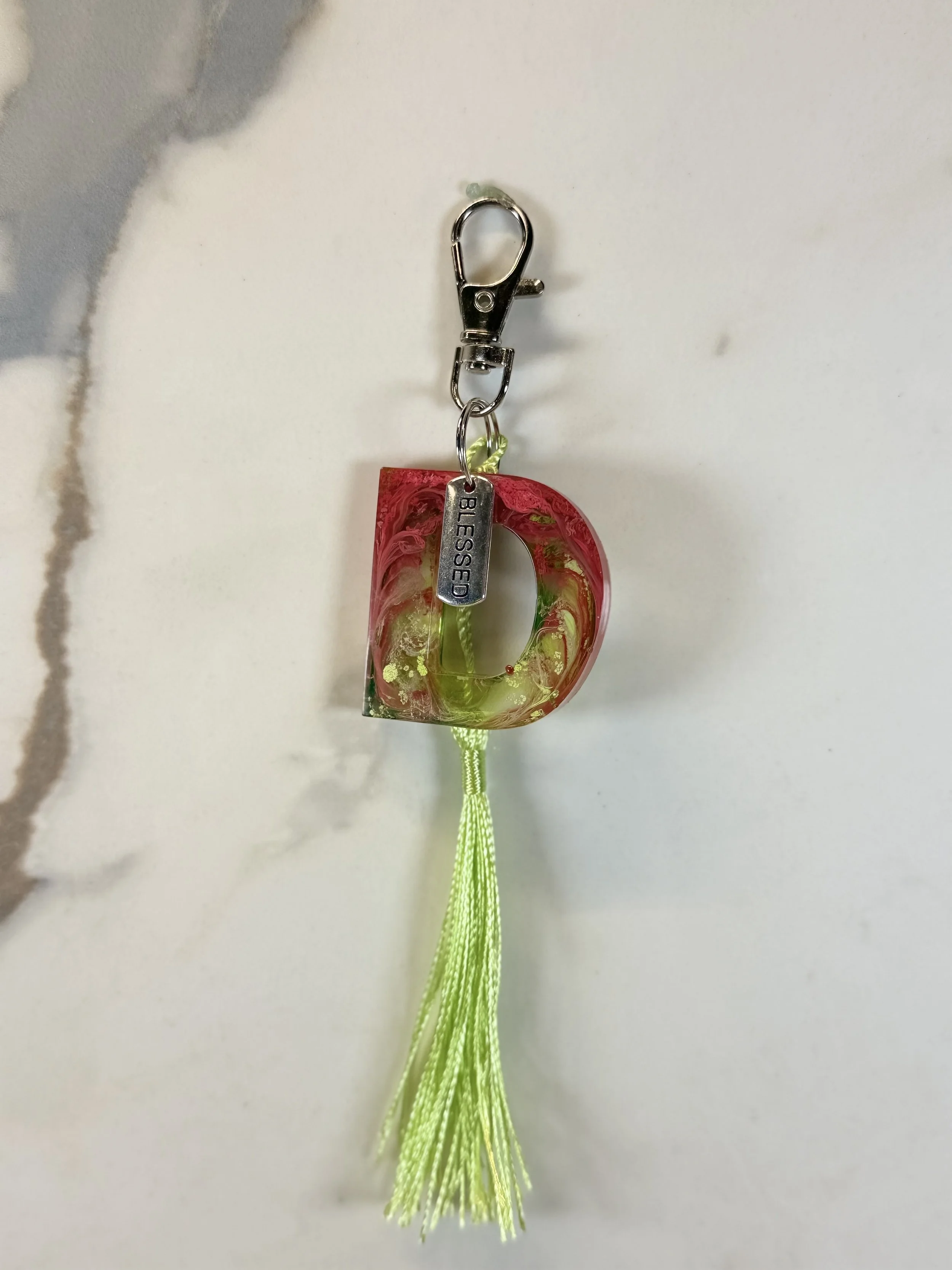 Resin Letter 'D' Key Chain with Tassel and Charm #79
