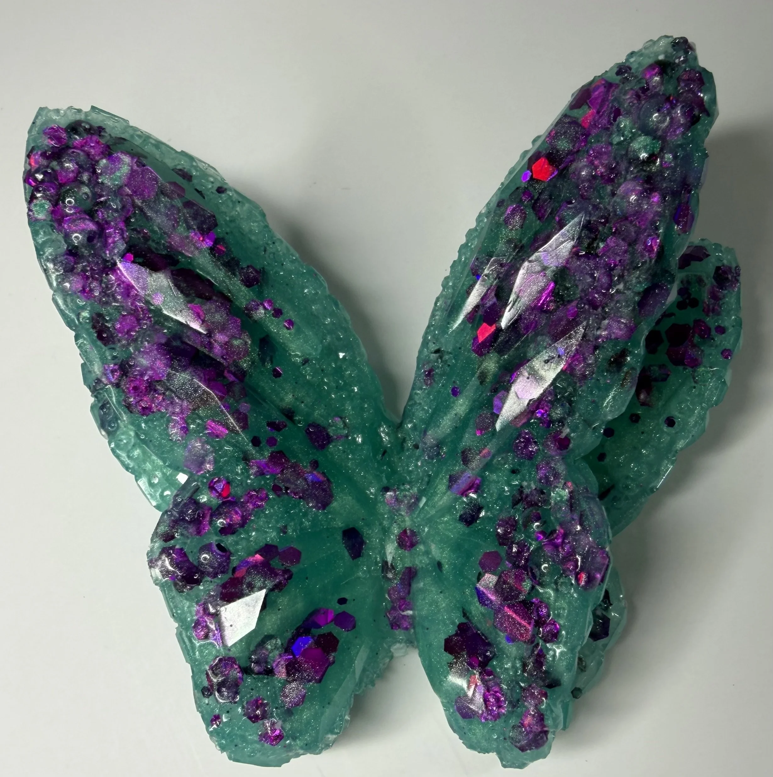 3D Glitter Resin Butterfly - Green/Teal & Purple