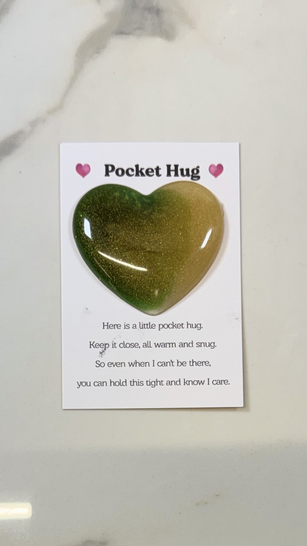 Green & Yellow Resin Pocket Hug with Quote Card #542
