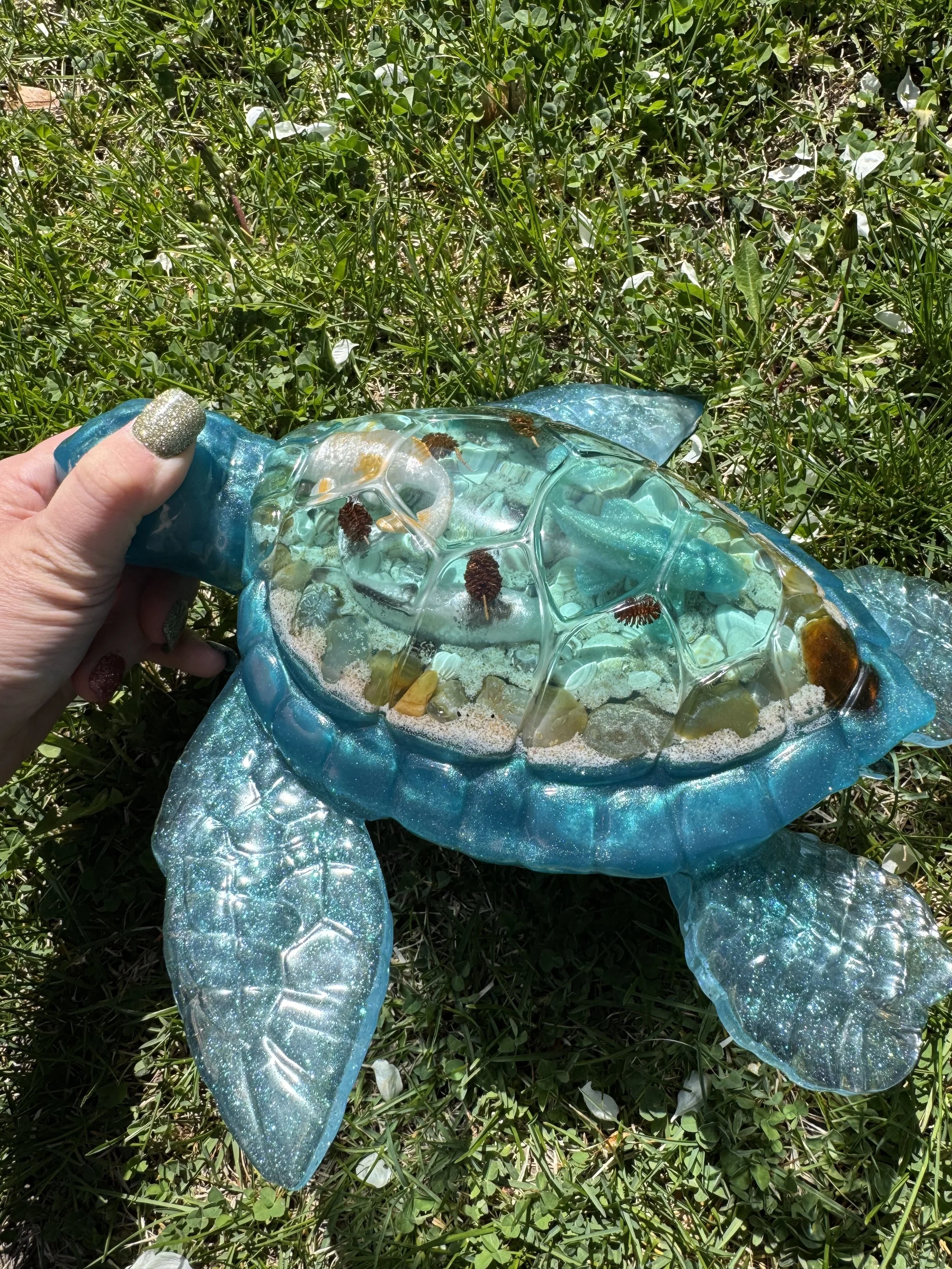 Large Blue Shiny Resin Turtle Decor