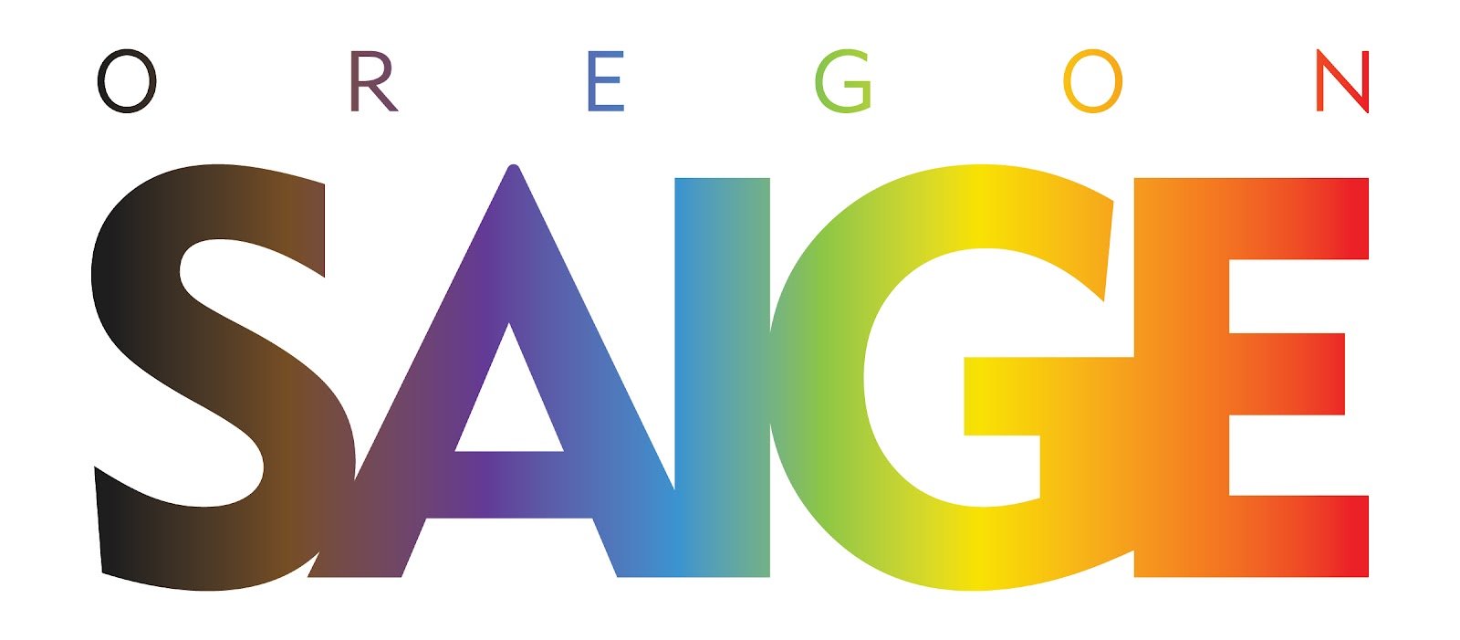 The word 'SAC' in large, gradient-colored letters with a rainbow spectrum, and the phrase 'Oregon' above with each letter in a different color.