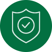 Green shield icon with a checkmark inside