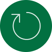 White arrow curved counterclockwise inside a green circle