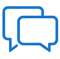 Two overlapping blue speech bubbles on a light blue background