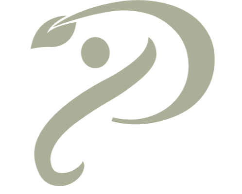 A stylized, minimalist seahorse illustration in muted green against a black background.
