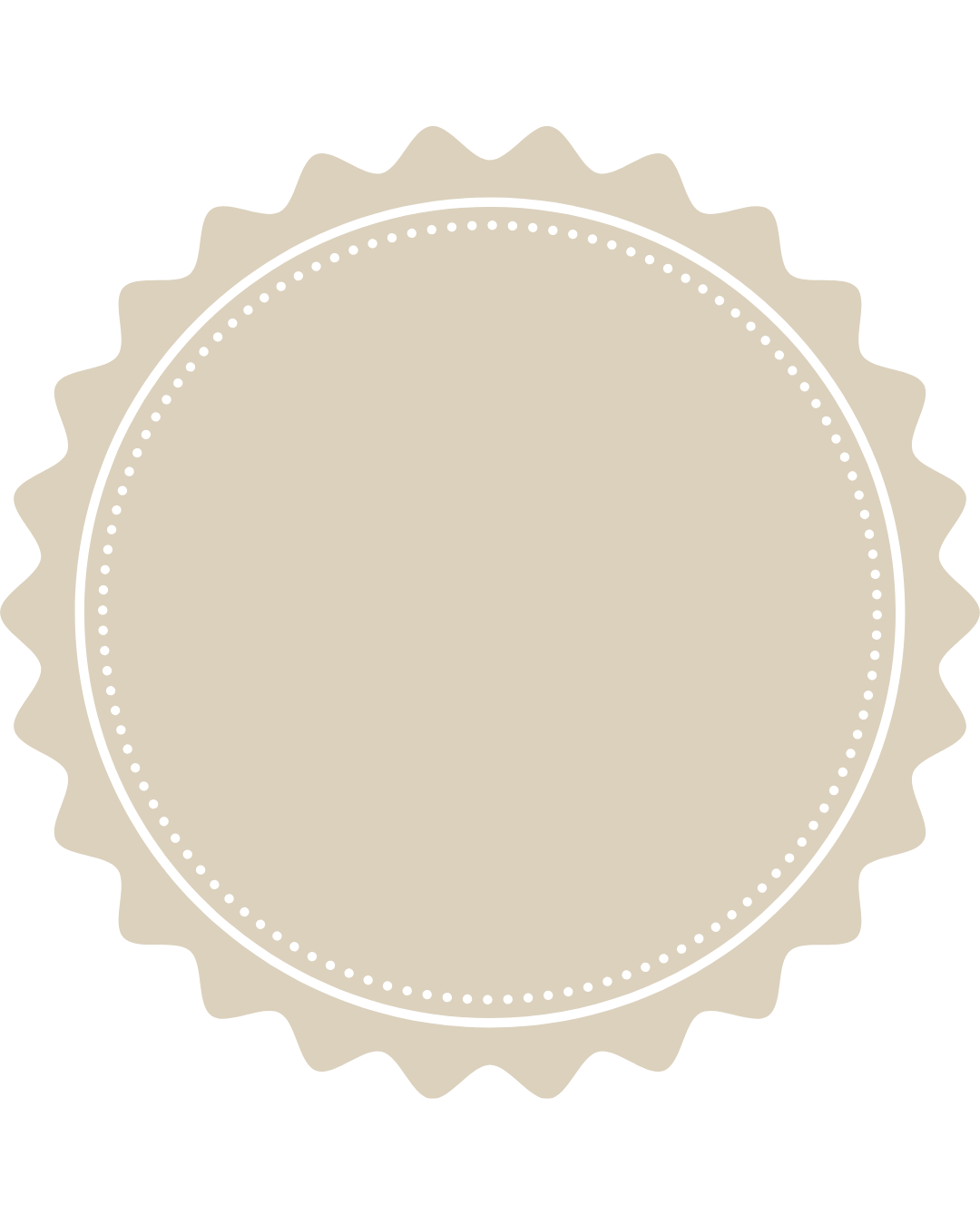 A blank beige award ribbon with a scalloped edge and dotted borders.