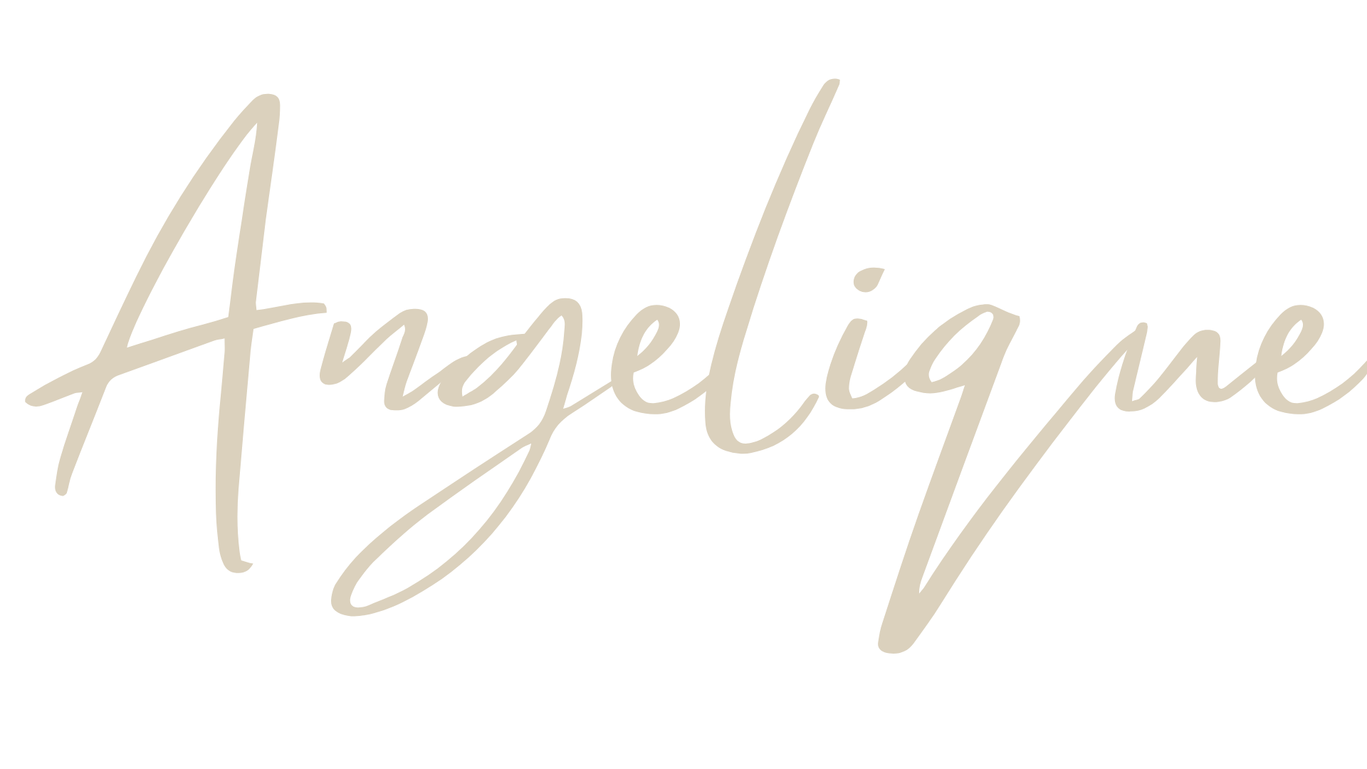 Stylish handwritten text reading "Angelique" in beige on black background.