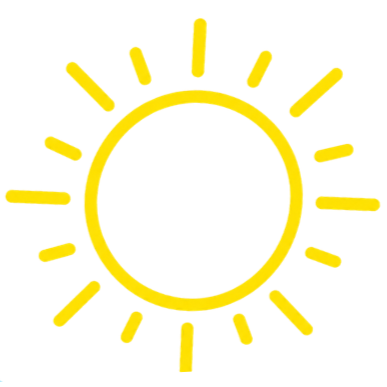 Yellow sun illustration with rays extending outward on a black background.