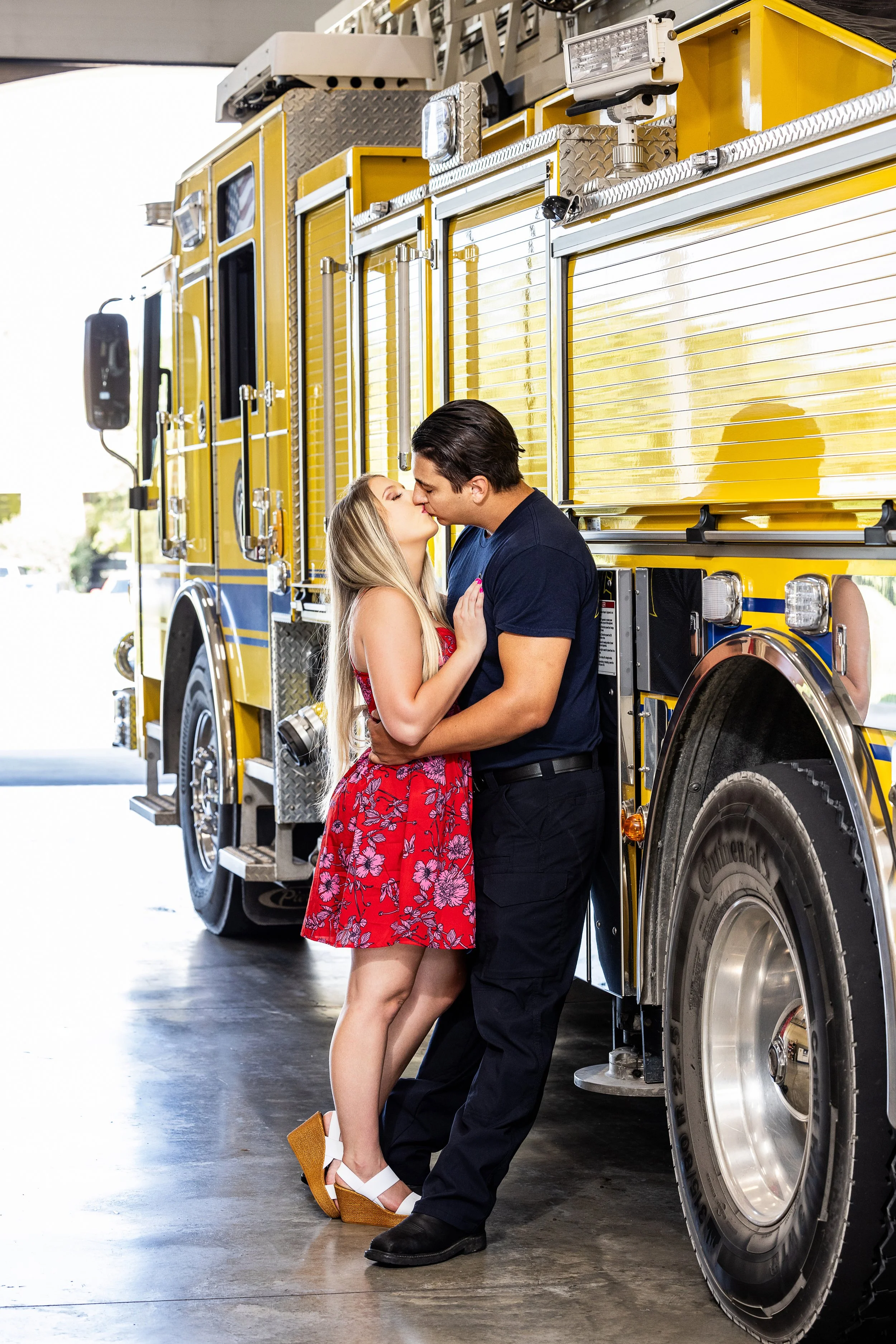Kansas City Engagement Session, Fire Station, Fire Truck