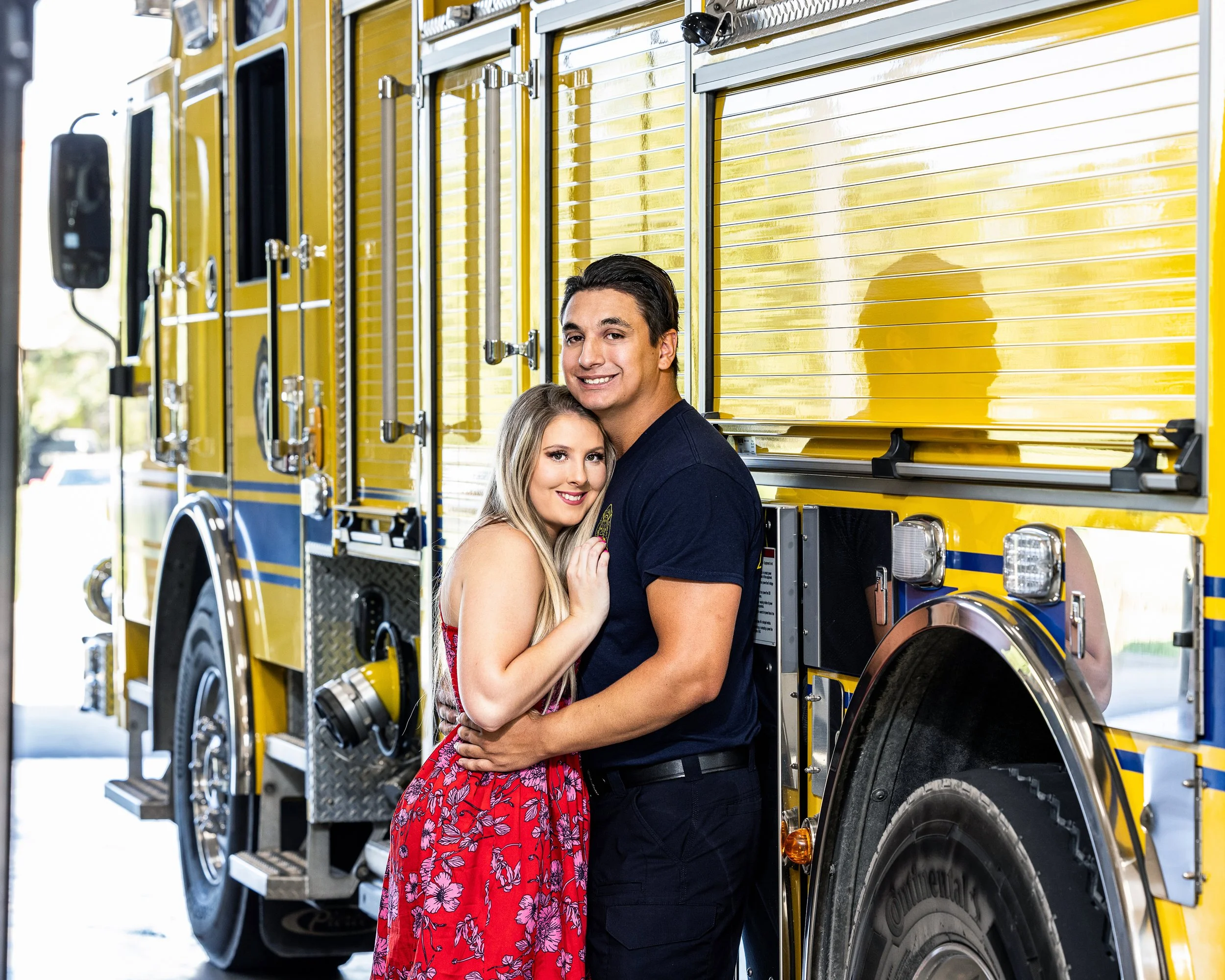 Kansas City Engagement Session, Fire Station, Fire Truck