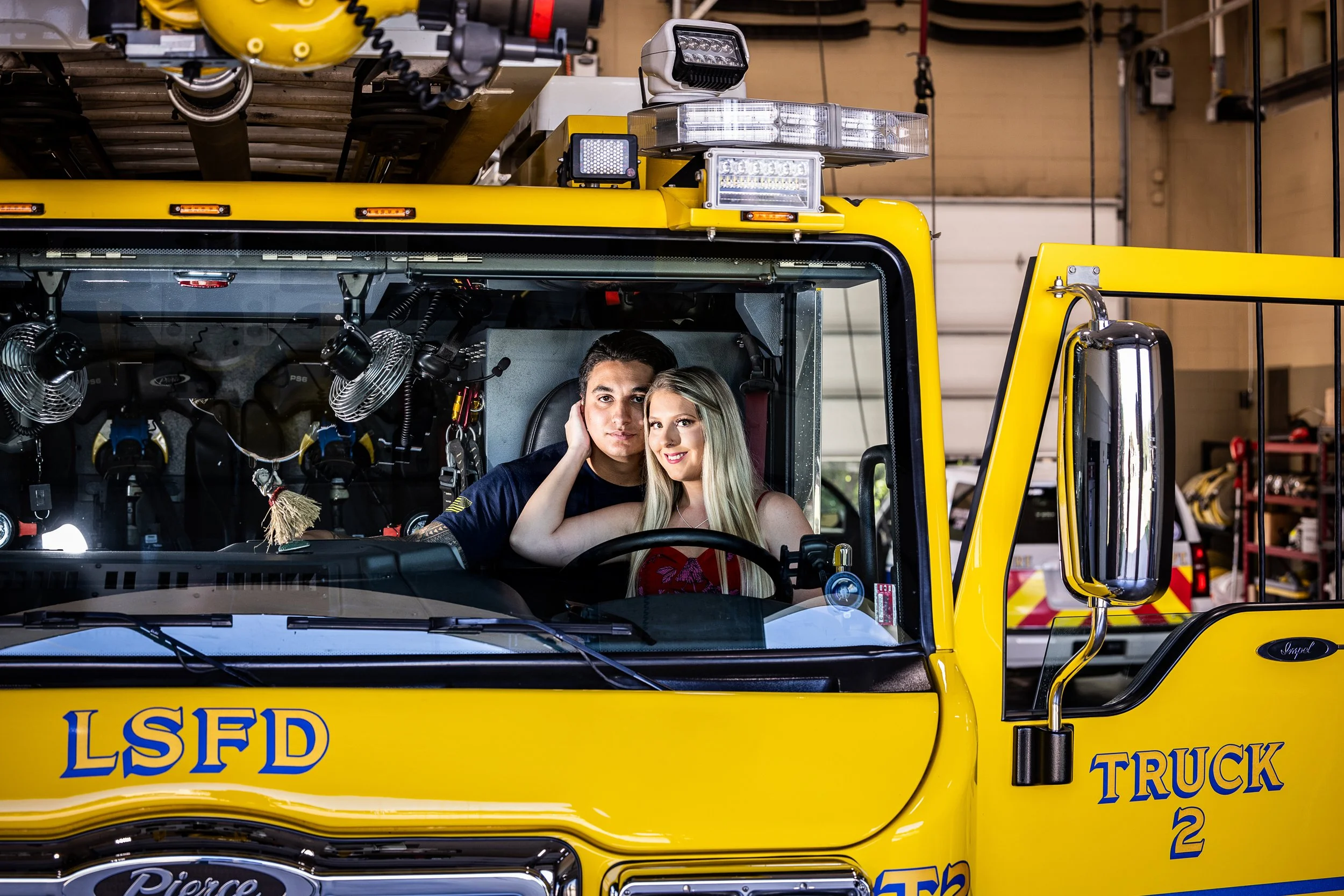 Kansas City Engagement Session, Fire Station, Fire Truck
