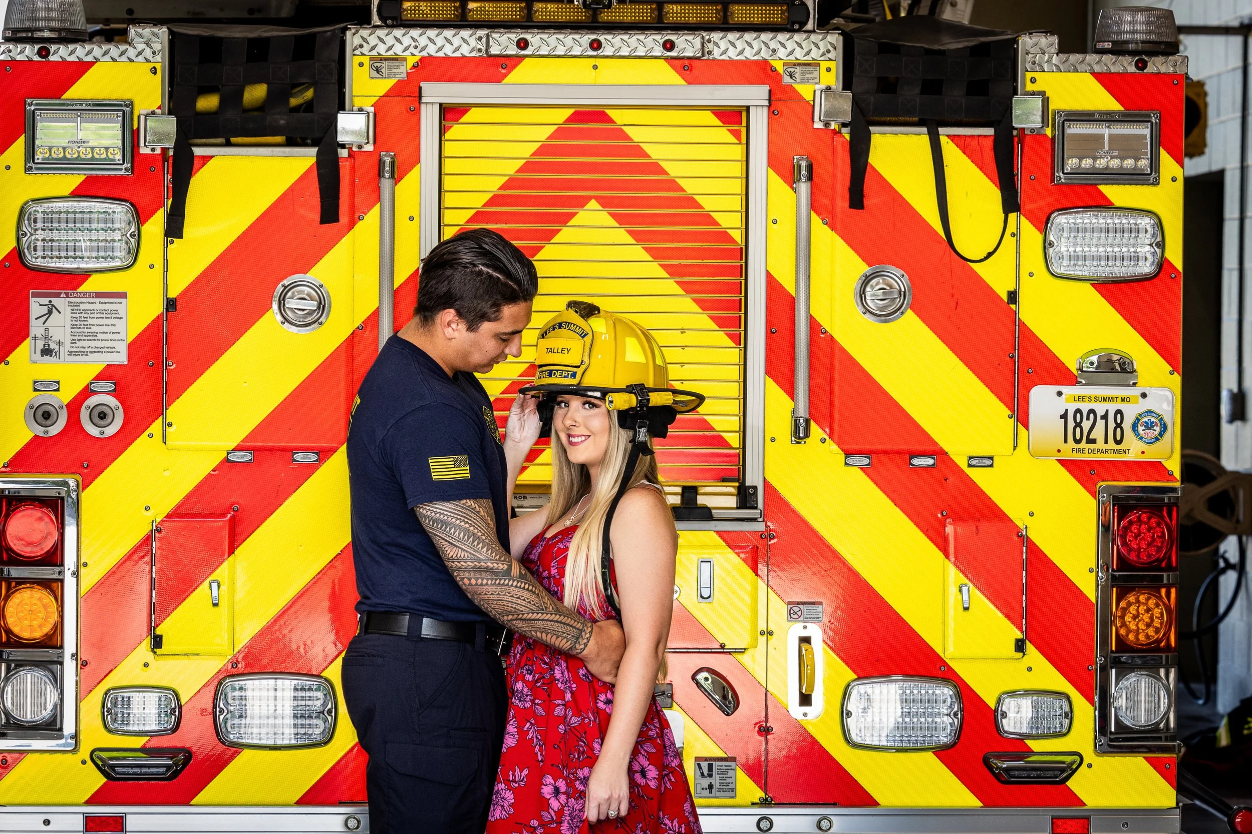 Kansas City Engagement Session, Fire Station, Fire Truck