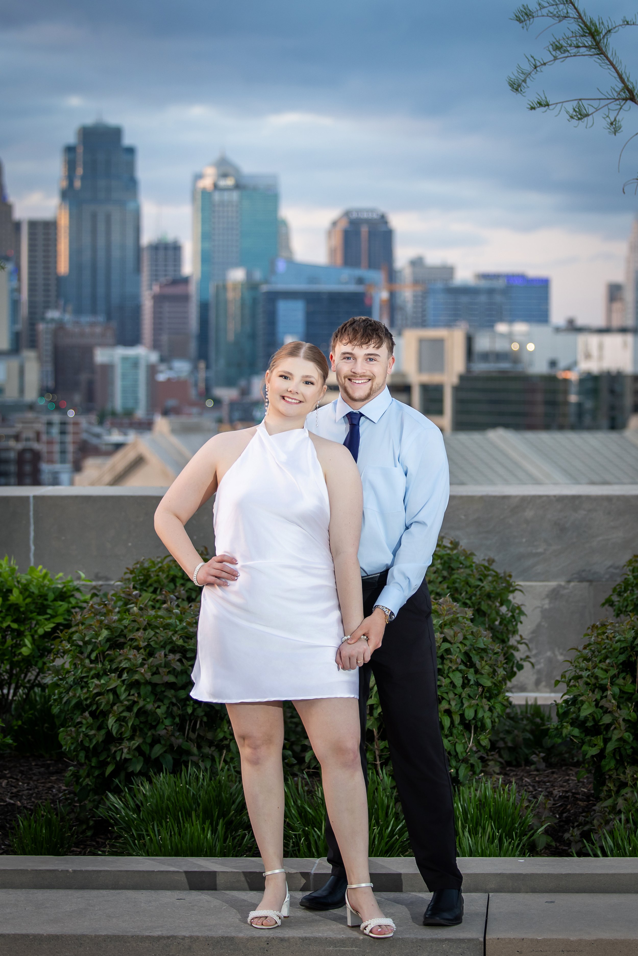 Engagement photography at the WW1 Museum, Liberty Memorial, at sunset