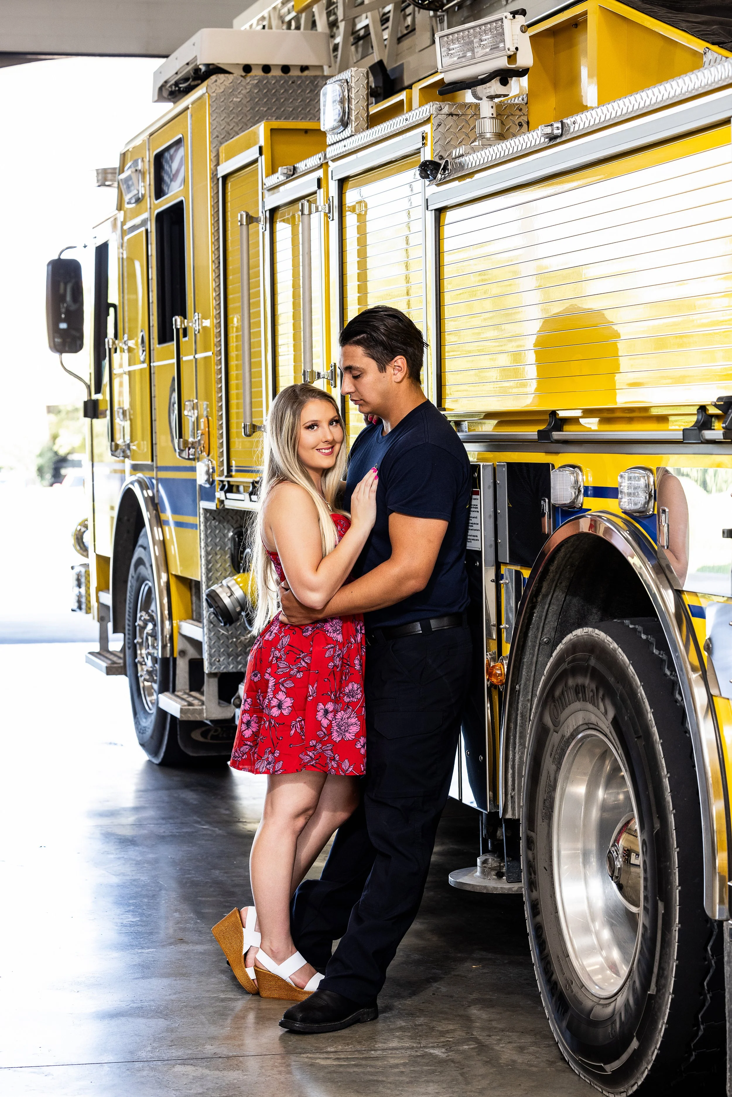 Kansas City Engagement Session, Fire Station, Fire Truck