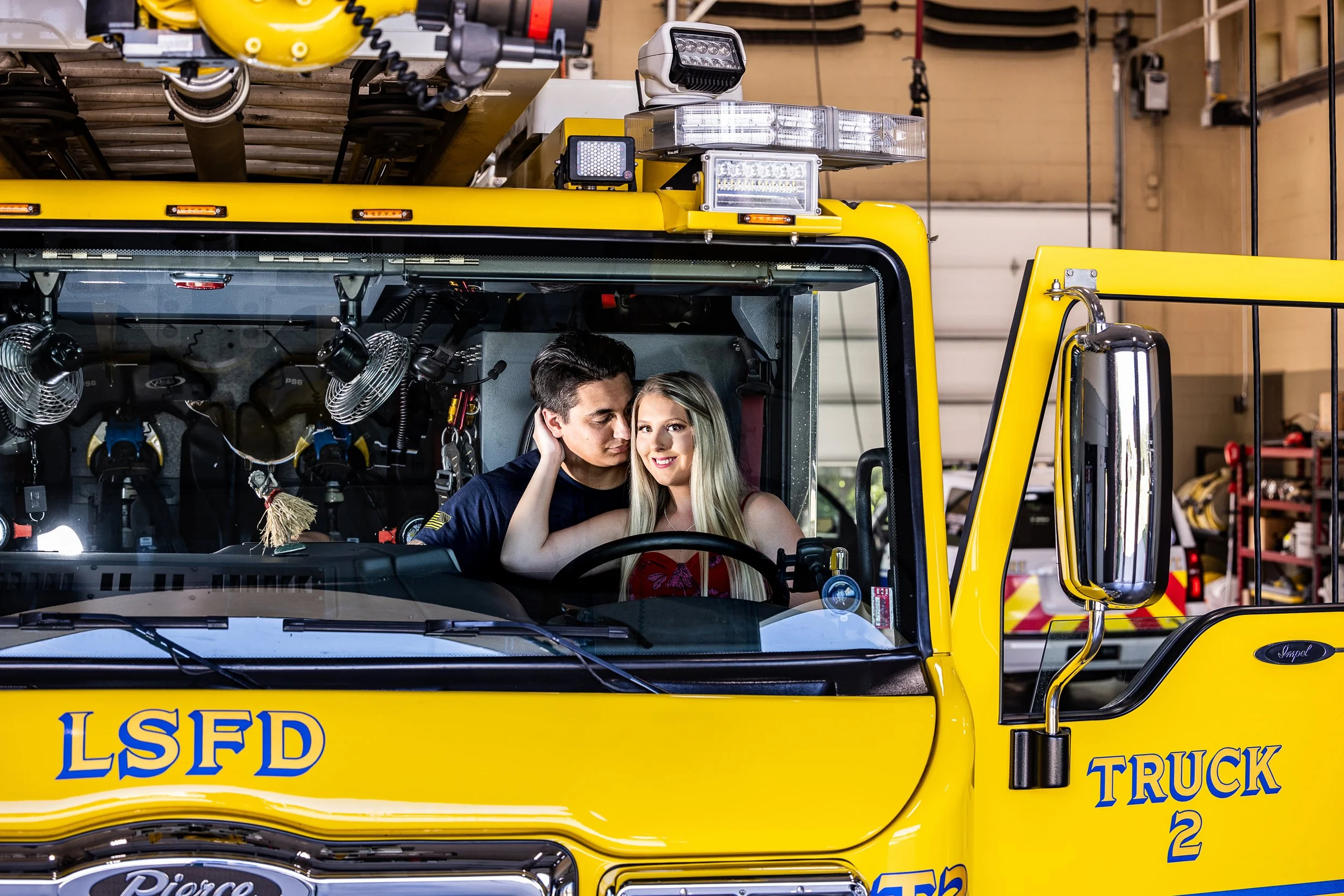 Kansas City Engagement Session, Fire Station, Fire Truck