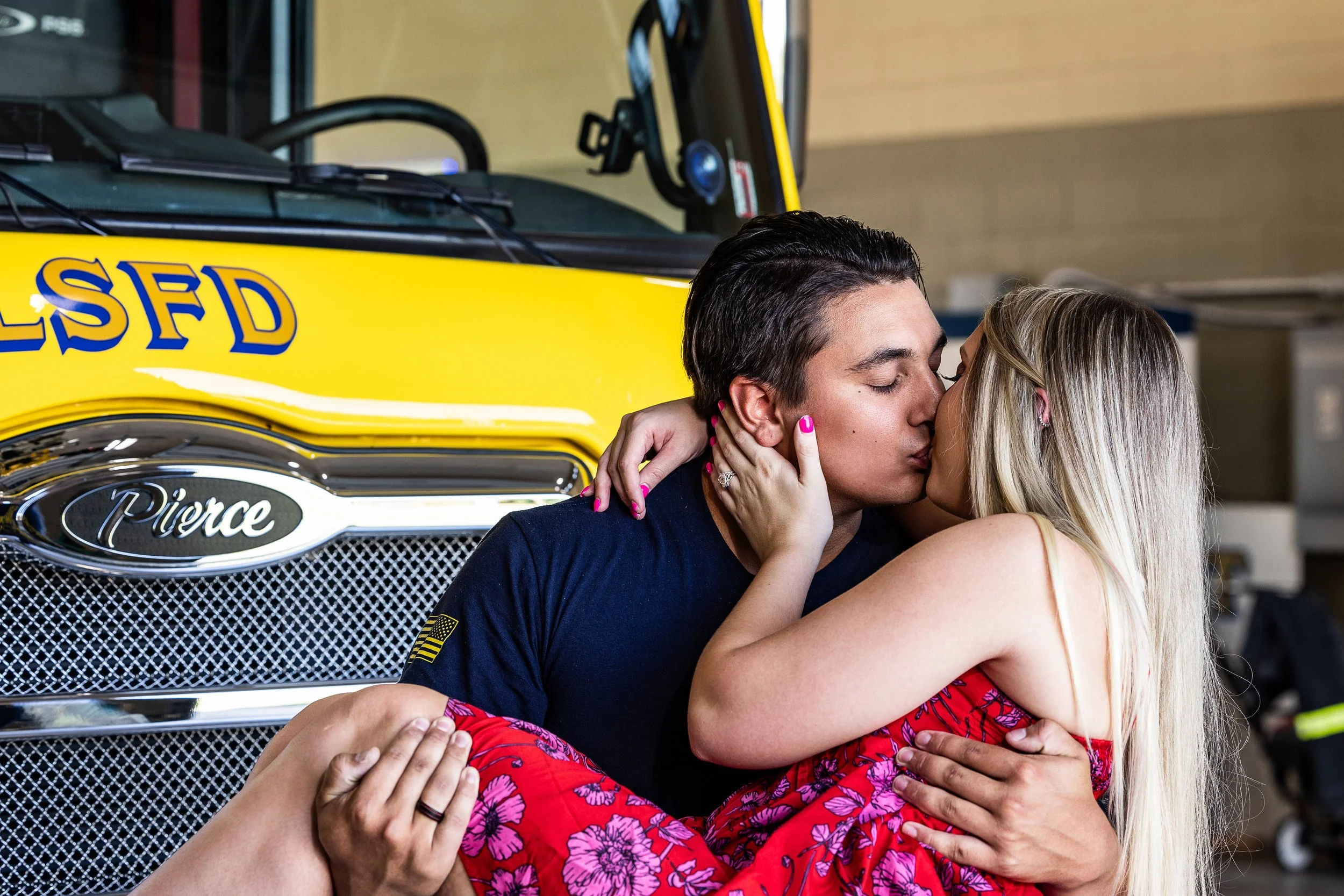 Kansas City Engagement Session, Fire Station, Fire Truck