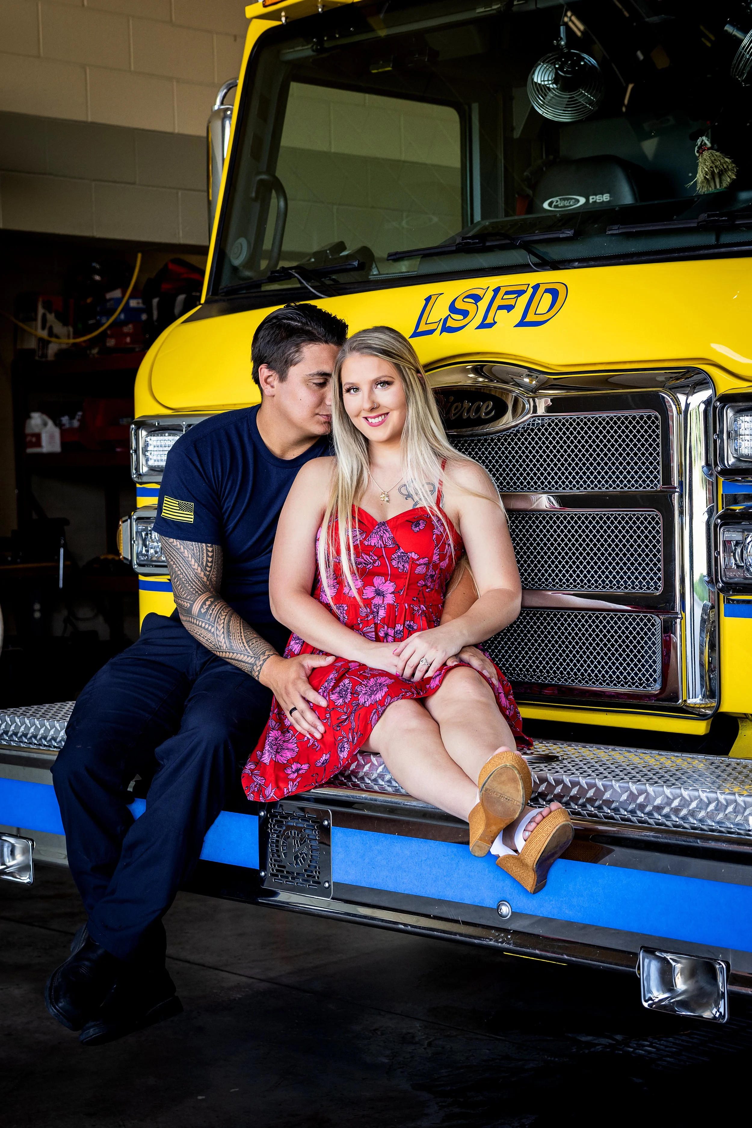 Kansas City Engagement Session, Fire Station, Fire Truck