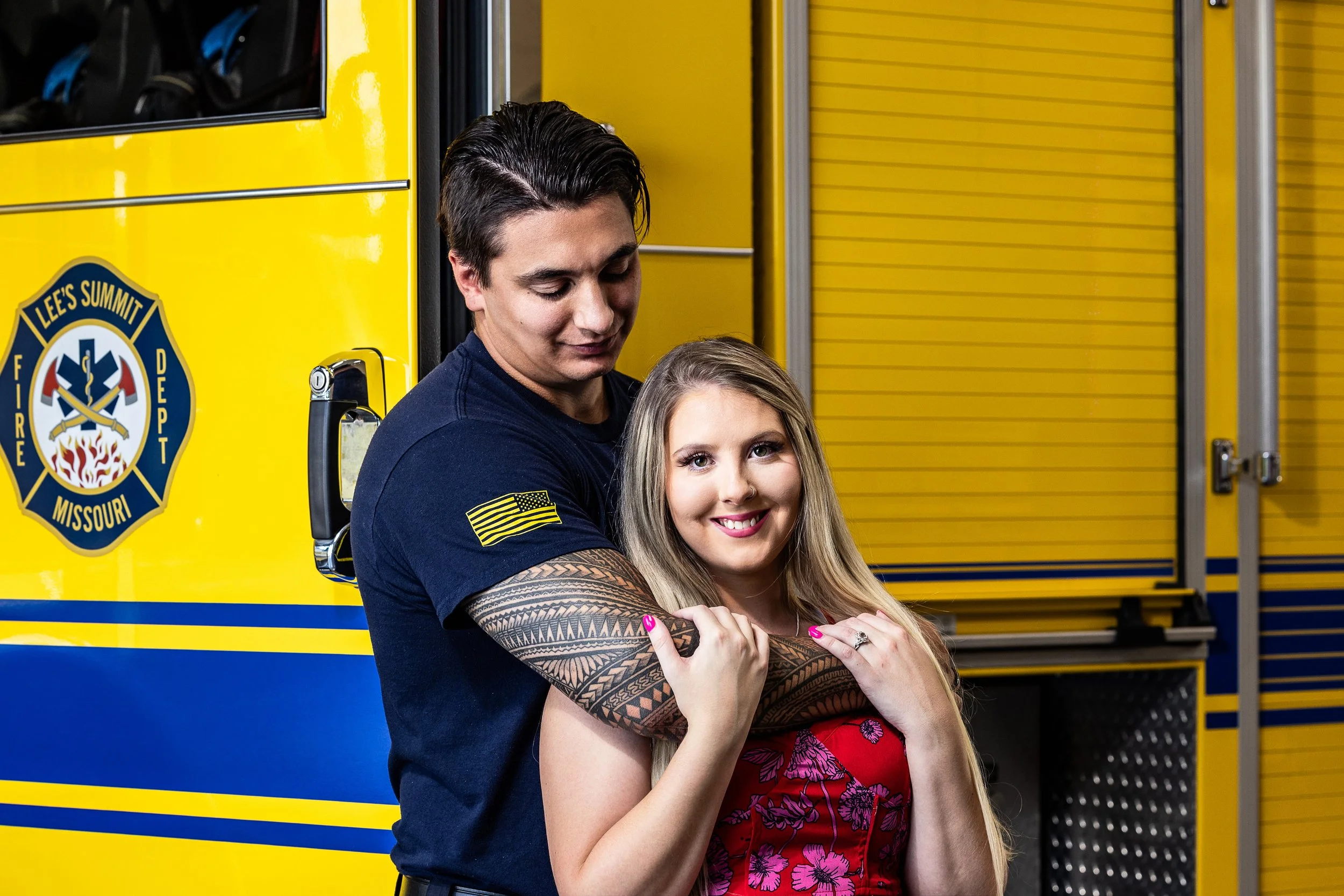 Kansas City Engagement Session, Fire Station, Fire Truck