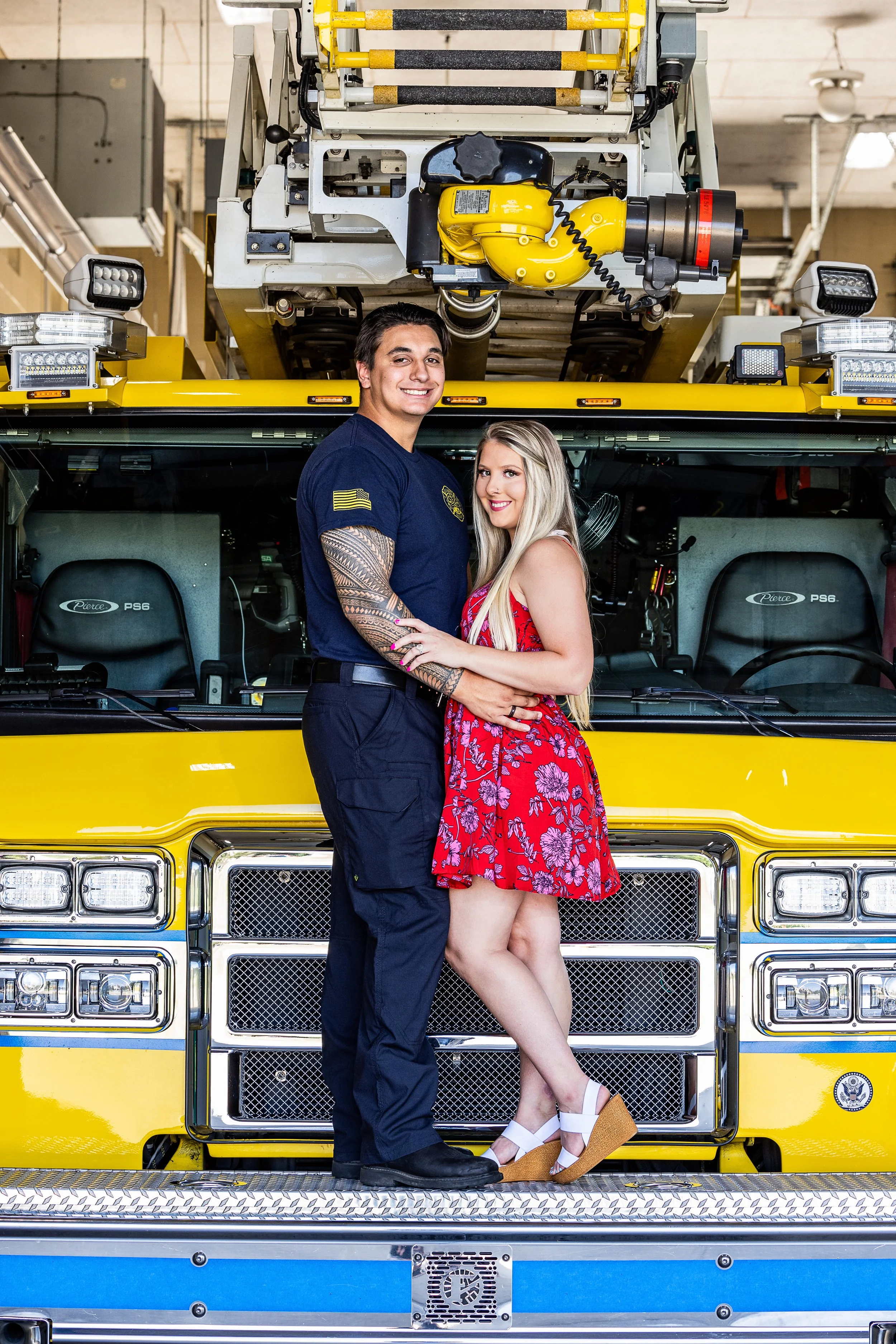 Kansas City Engagement Session, Fire Station, Fire Truck