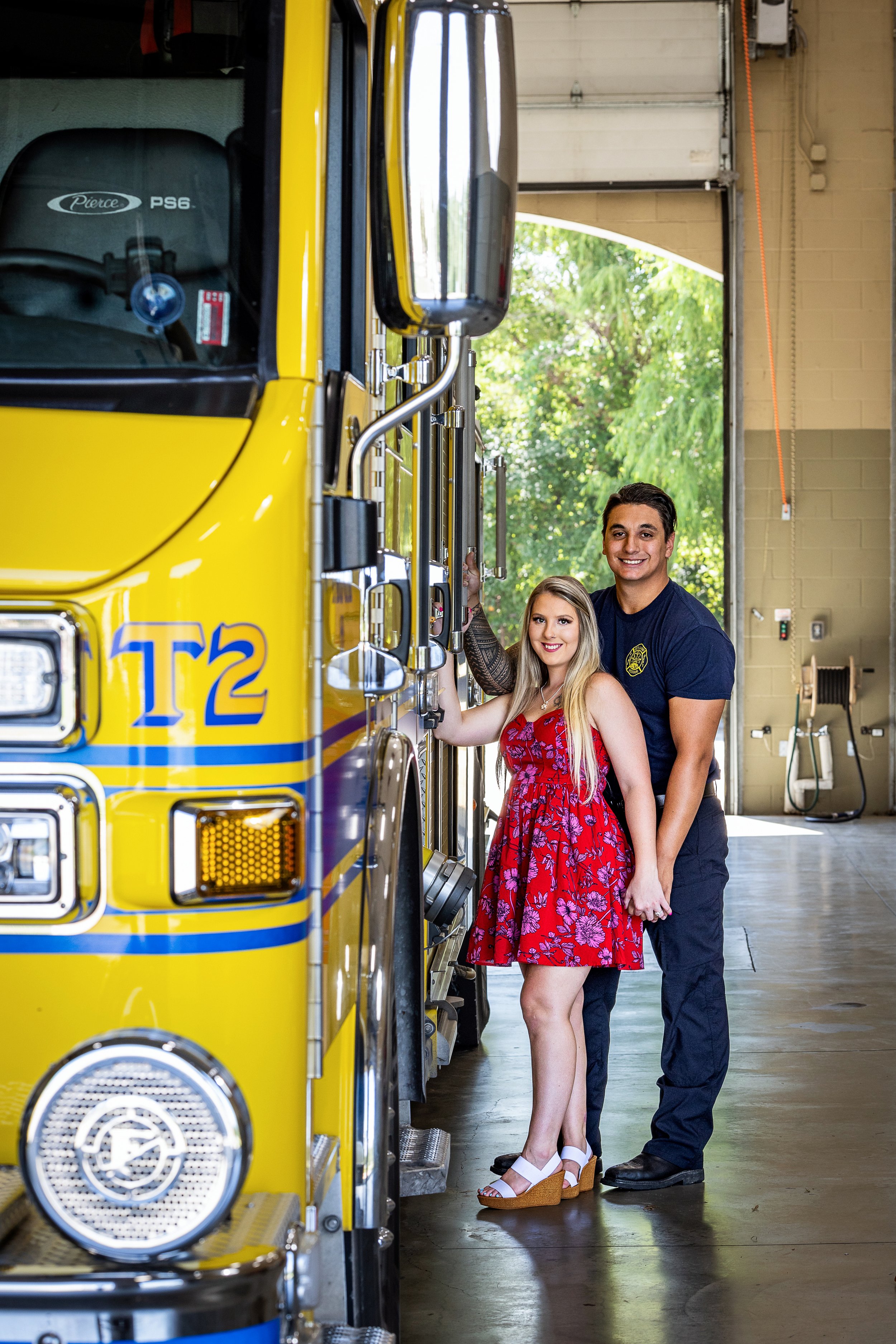 Kansas City Engagement Session, Fire Station, Fire Truck