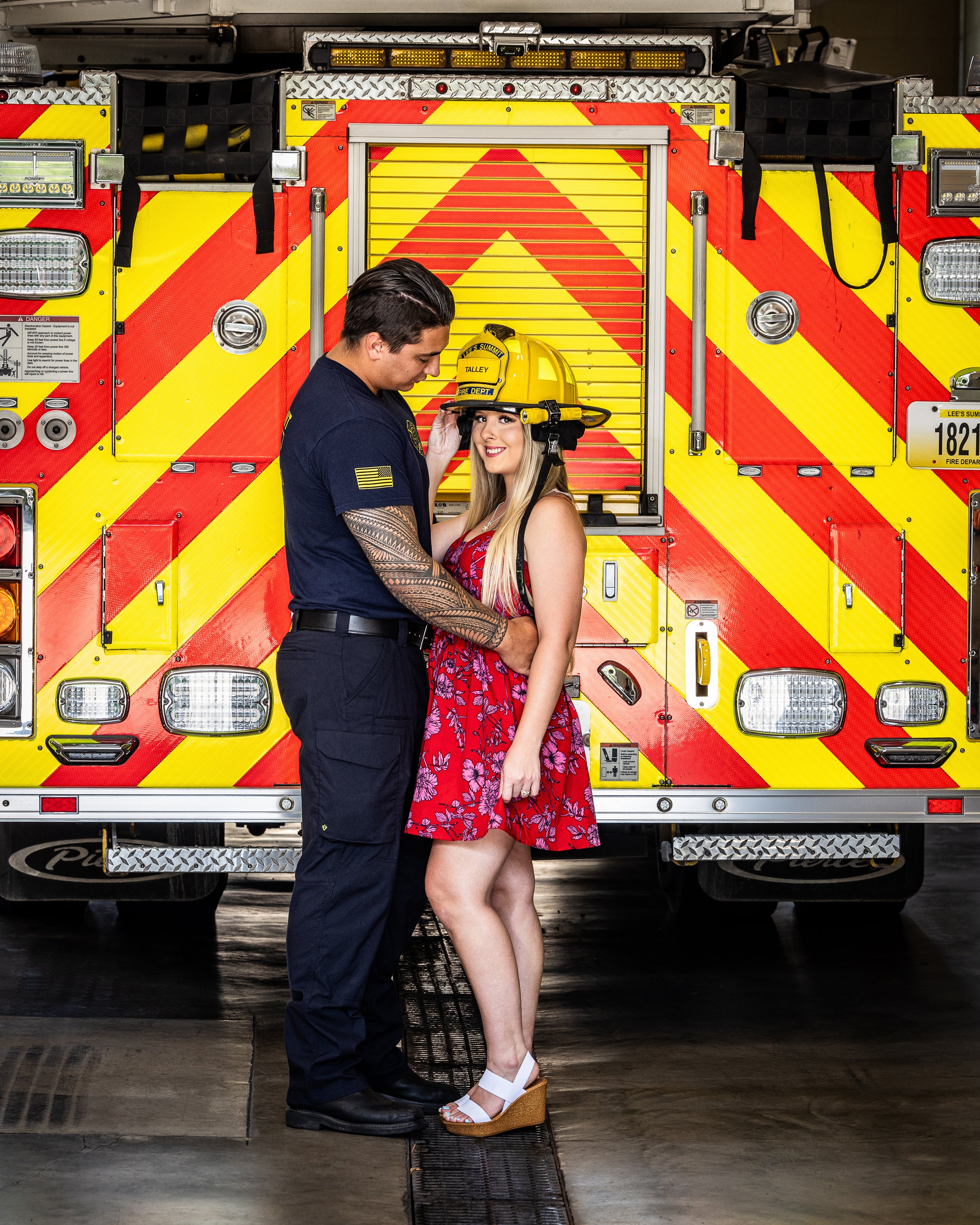 Kansas City Engagement Session, Fire Station, Fire Truck