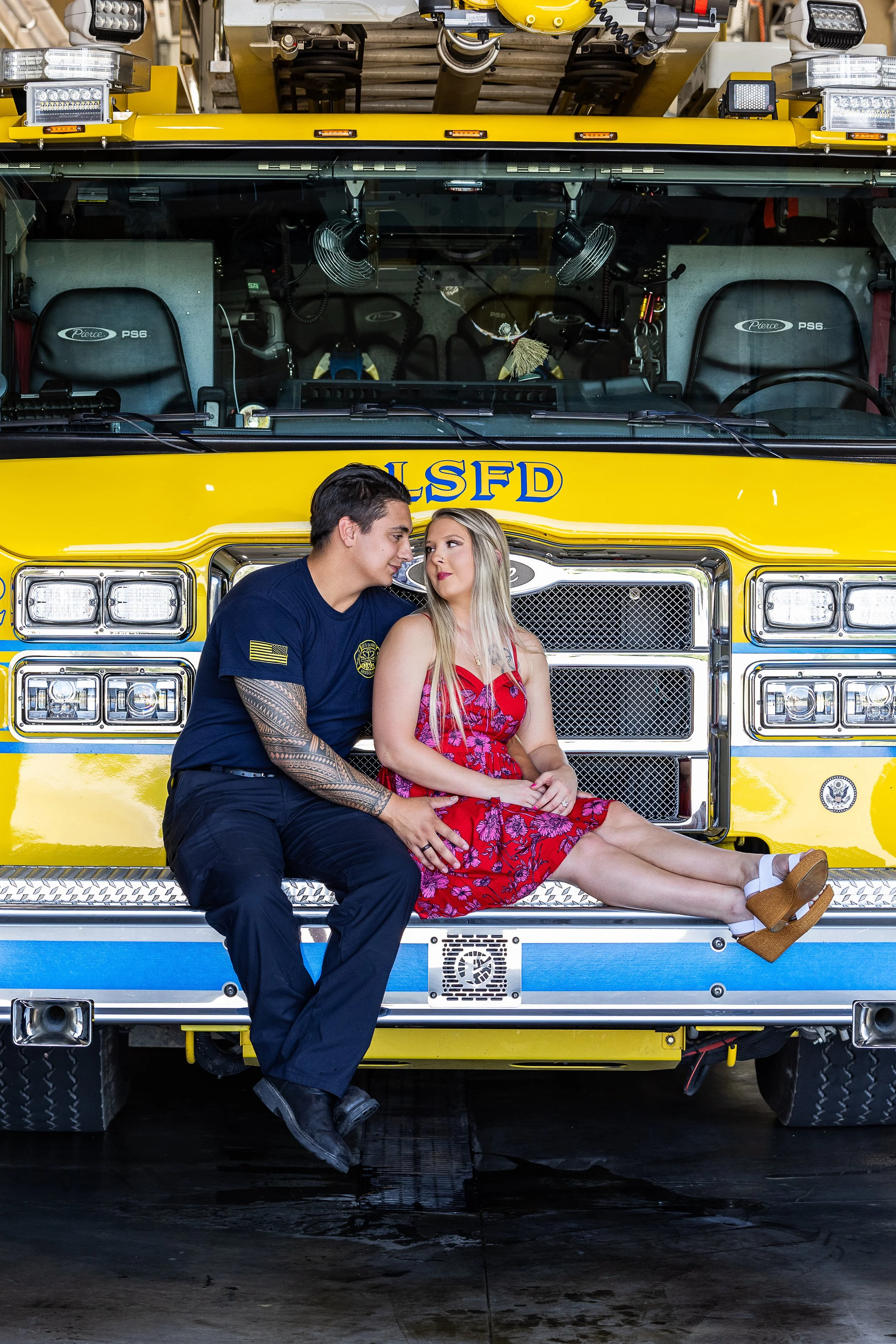 Kansas City Engagement Session, Fire Station, Fire Truck