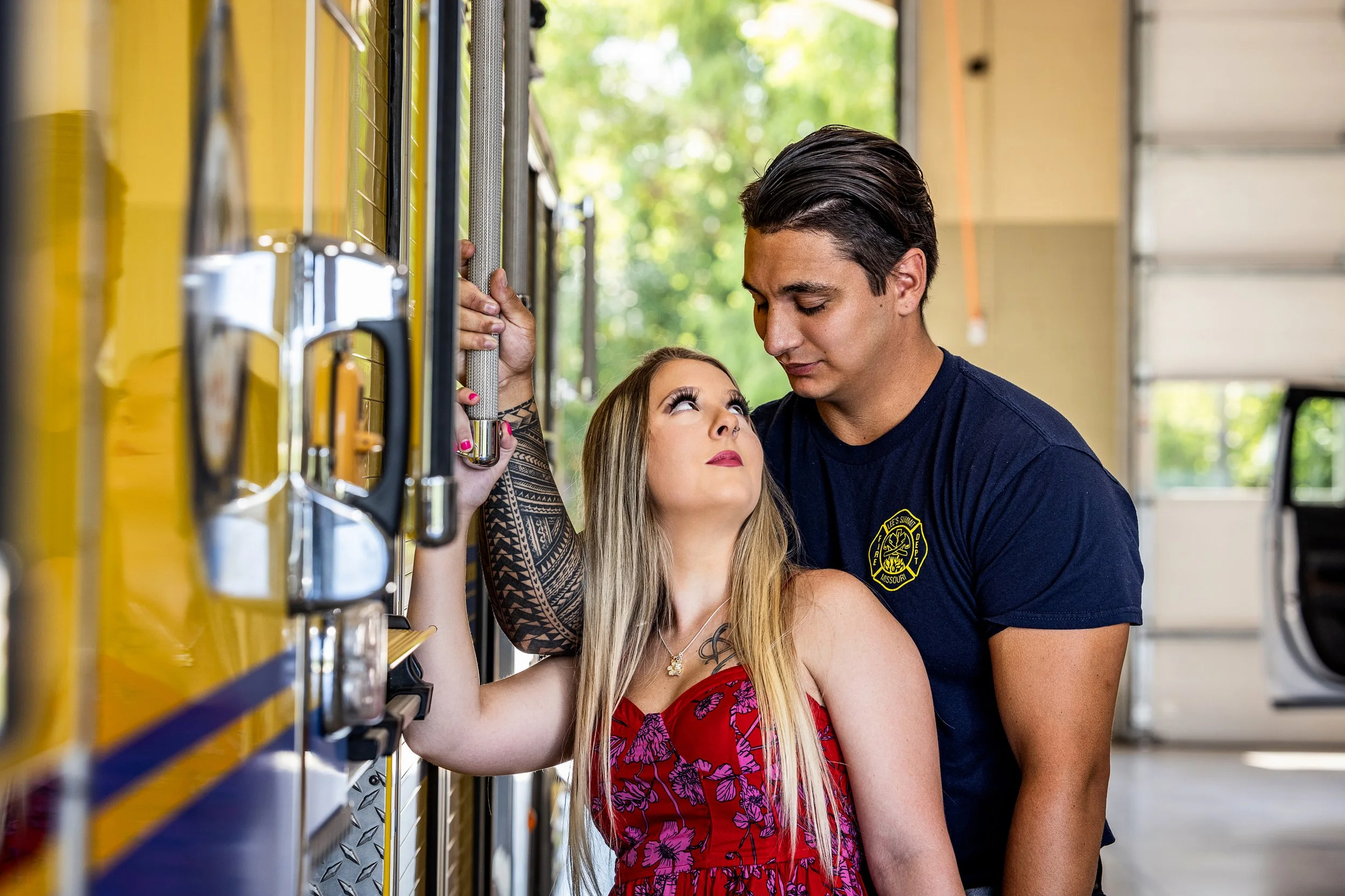 Kansas City Engagement Session, Fire Station, Fire Truck