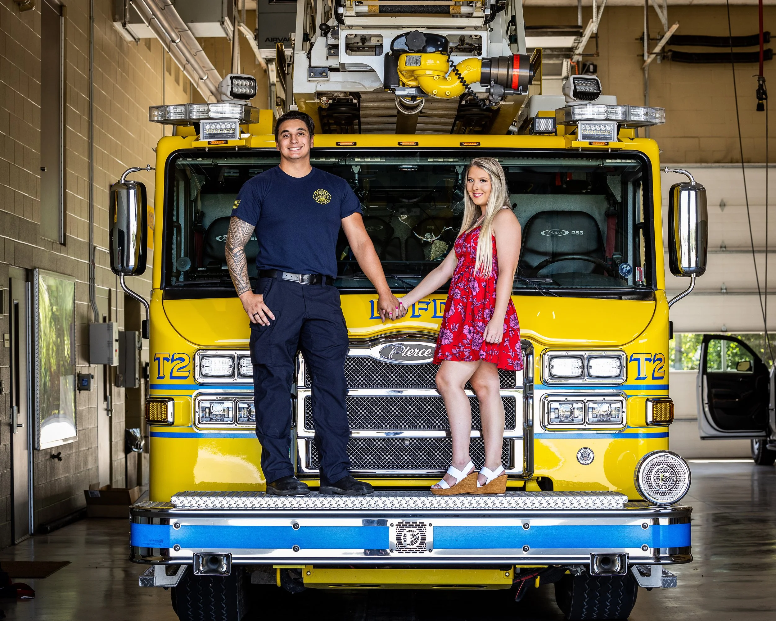 Kansas City Engagement Session, Fire Station, Fire Truck