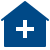 Icon of a blue house with a white cross on the door, representing a house with medical or health services.