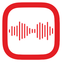 Icon of a sound wave inside a red rounded square