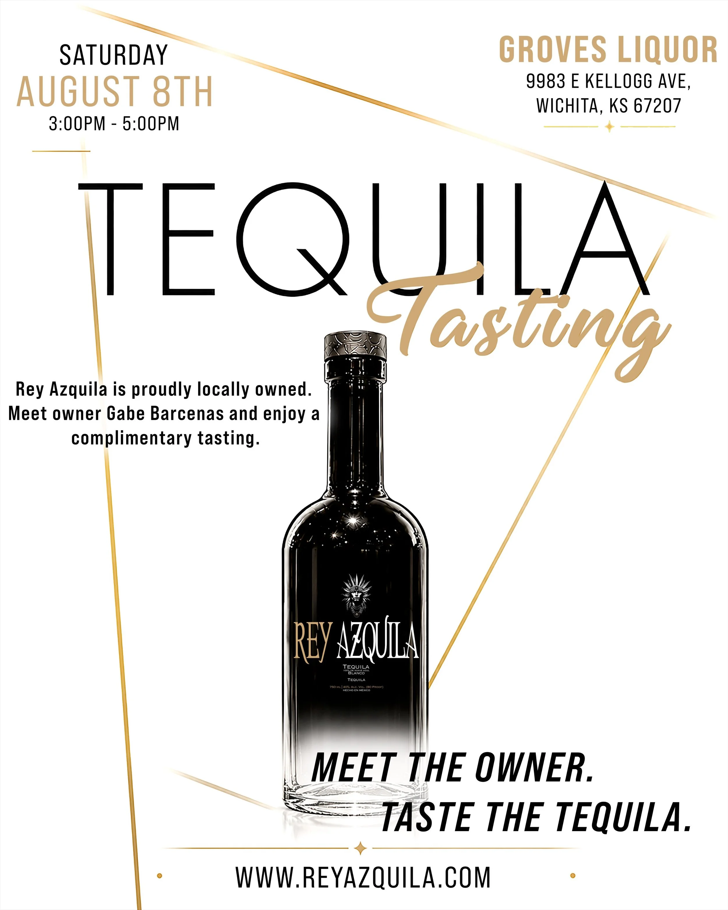 Tomorrow we&rsquo;re back at Groves Liquor from 3-5 PM pouring Rey Azquila Blanco.

Come taste Wichita&rsquo;s locally owned tequila, and see why bottles have been moving every time we hit the tasting table.

No gimmicks. No shortcuts. Just damn good