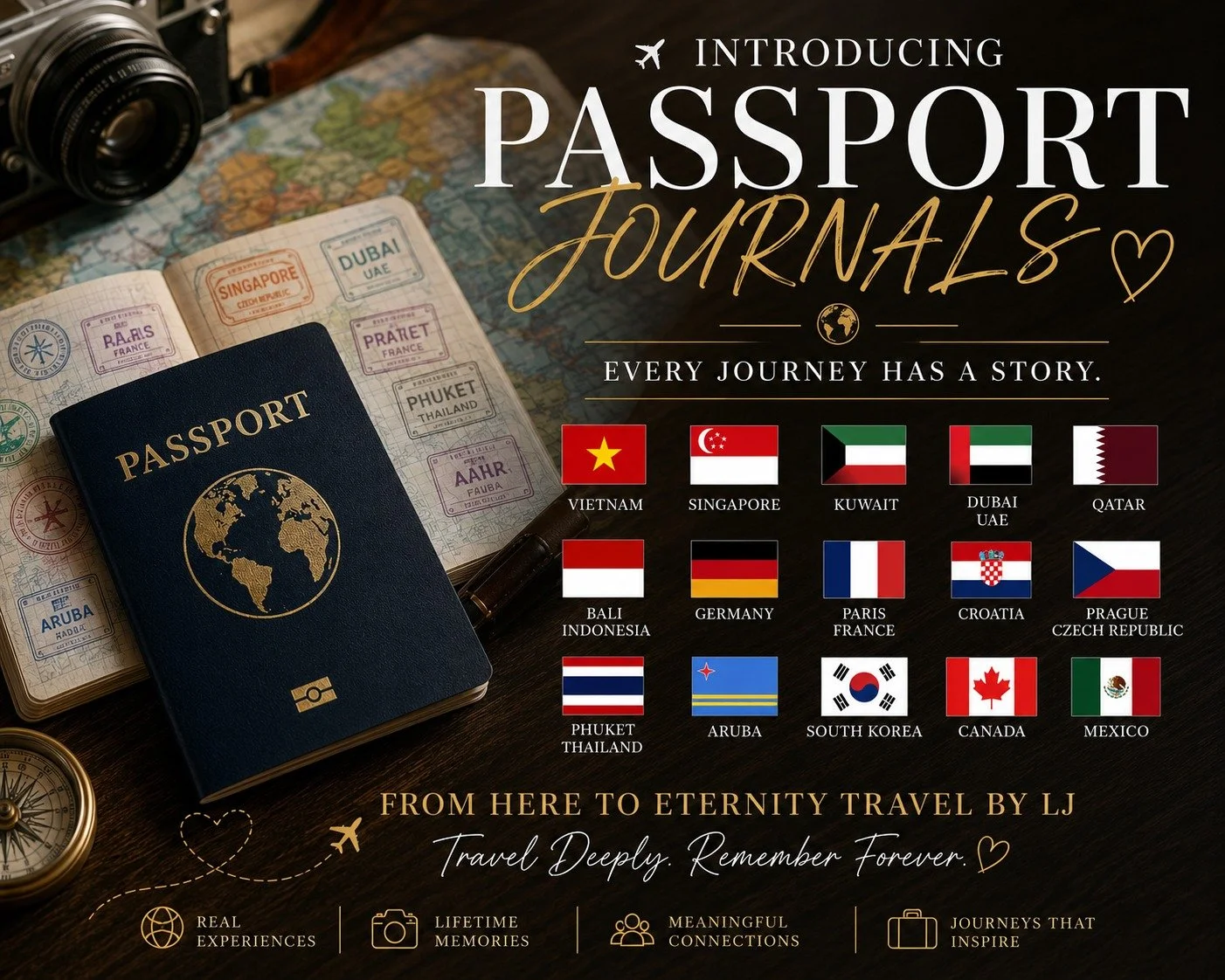 🌍 ✈️ INTRODUCING PASSPORT JOURNALS 

✈️🌍Every journey has a story.

Over the years, I&rsquo;ve been blessed to travel to places I once only dreamed about. Along the way, I captured thousands of photographs and countless memories. 
📸❤️Many of those