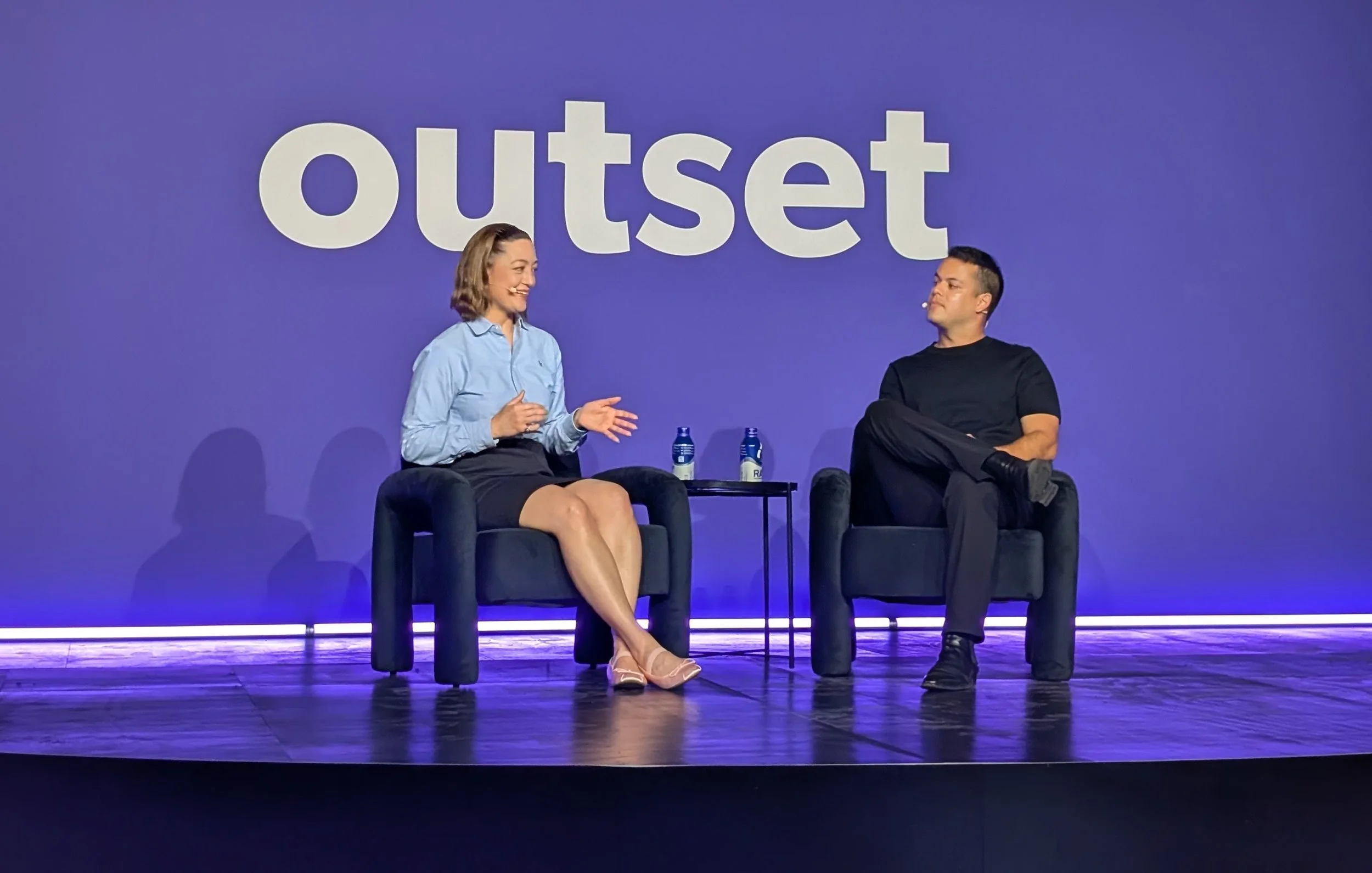 Jane Leibrock, Head of User Experience Research at Anthropic, and Behzod Sirjani on the main stage.