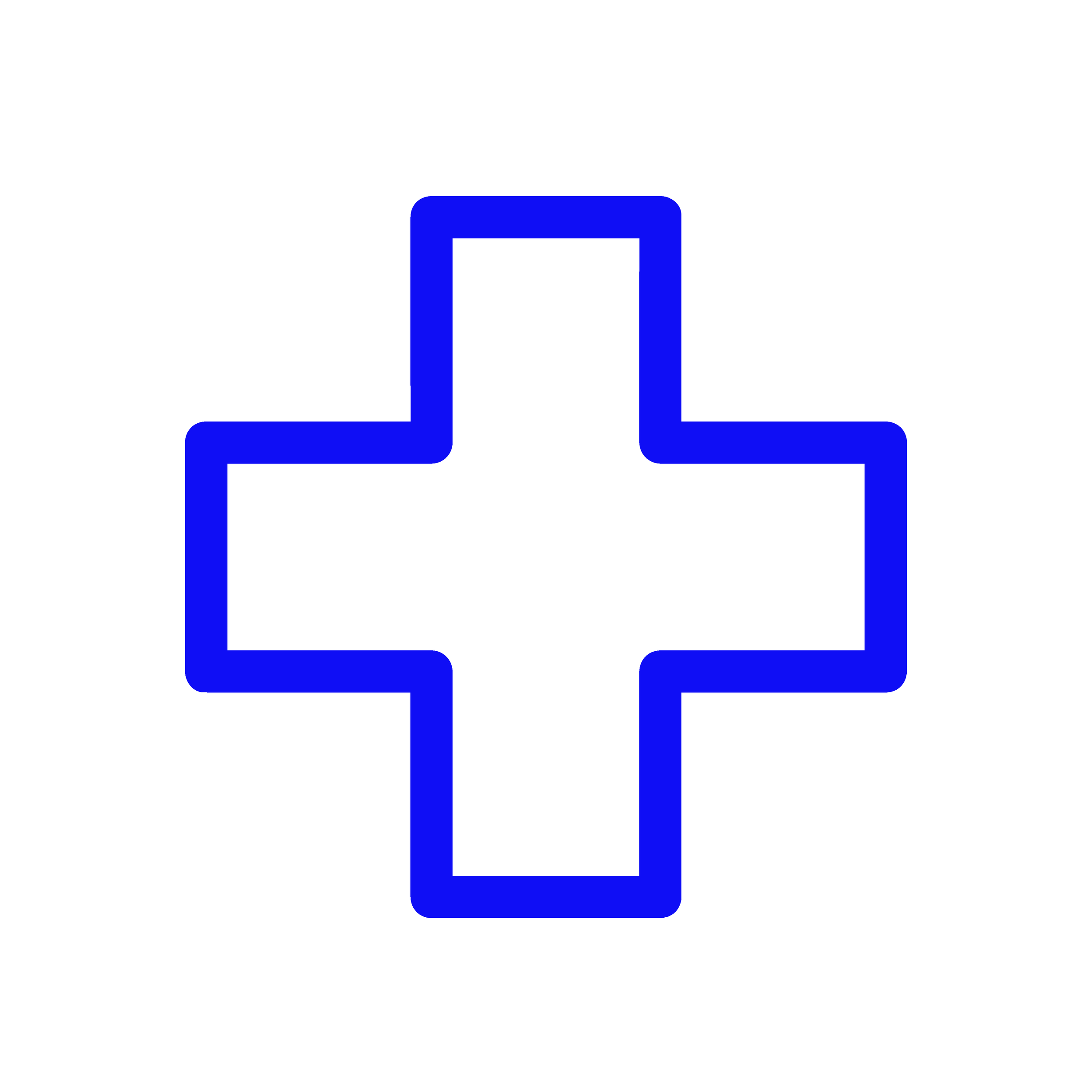 A blue geometric shape resembling a stylized square with rounded edges connected by four straight lines.