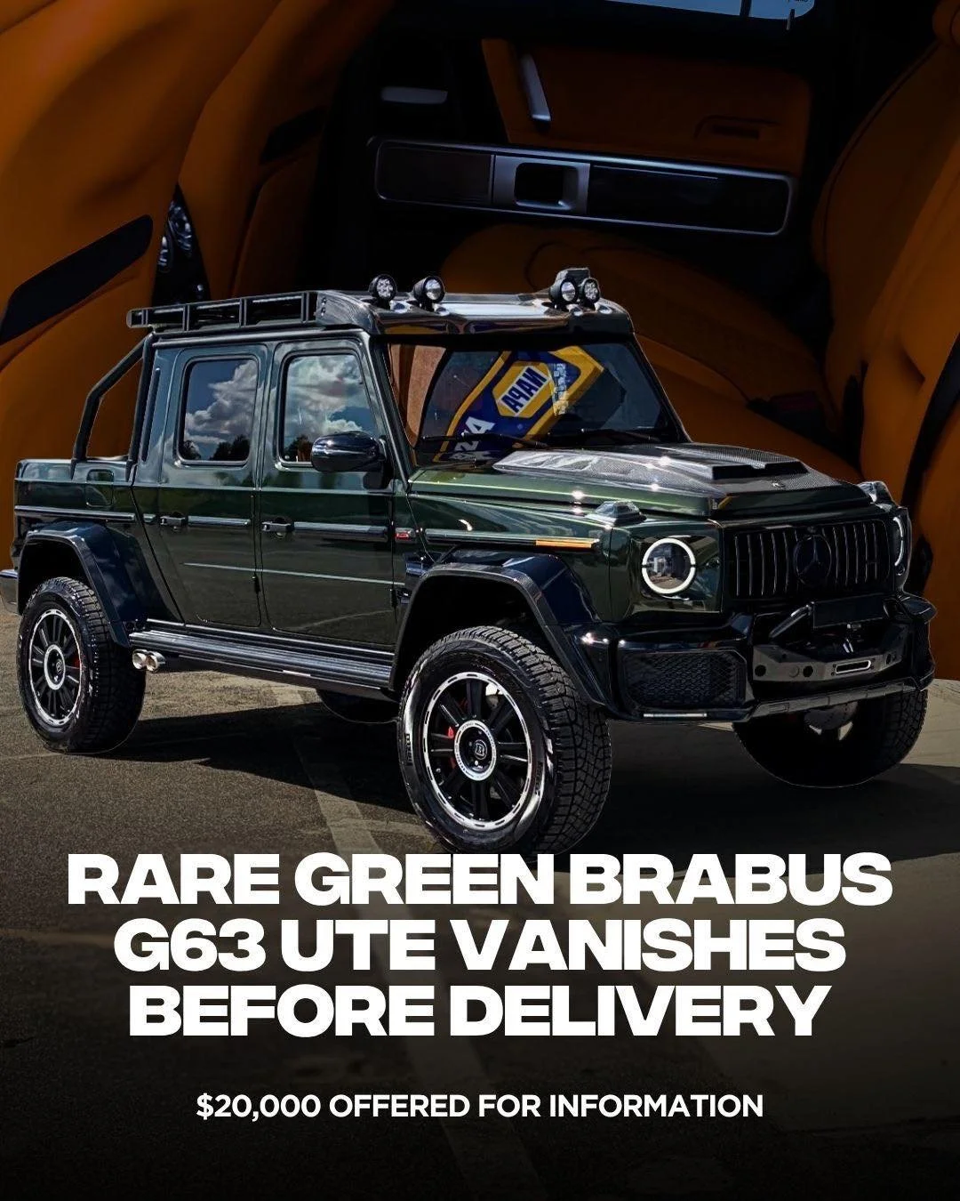 A rare Brabus G63 has reportedly been stolen while being transported from Jacksonville to Miami.

The SUV stands out with its army green exterior, bright orange interior and distinctive Brabus conversion.

The last GPS signal was received near Pembro