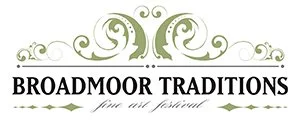 Logo with decorative green swirl design and the text 'Broadmoor Traditions Fine Art Festival'.