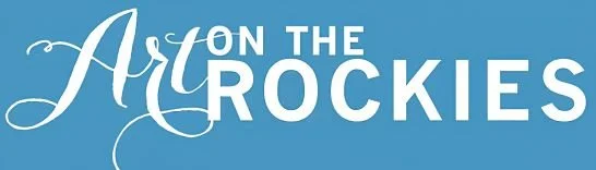 Logo with the text 'Art on the Rockies' on a blue background.