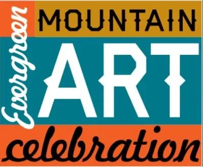 Graphic design with the words 'Georgetown Mountain ART celebration' in bold, colorful blocks.