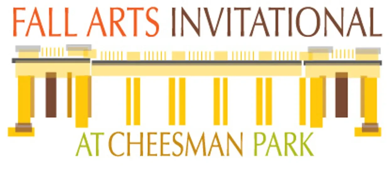 Graphic poster for Fall Arts Invitational at Cheesman Park, featuring a stylized, pixelated yellow building and trees.