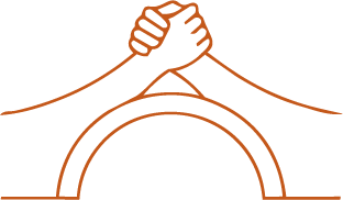 Outline of two hands clasped together over a dome-shaped object.