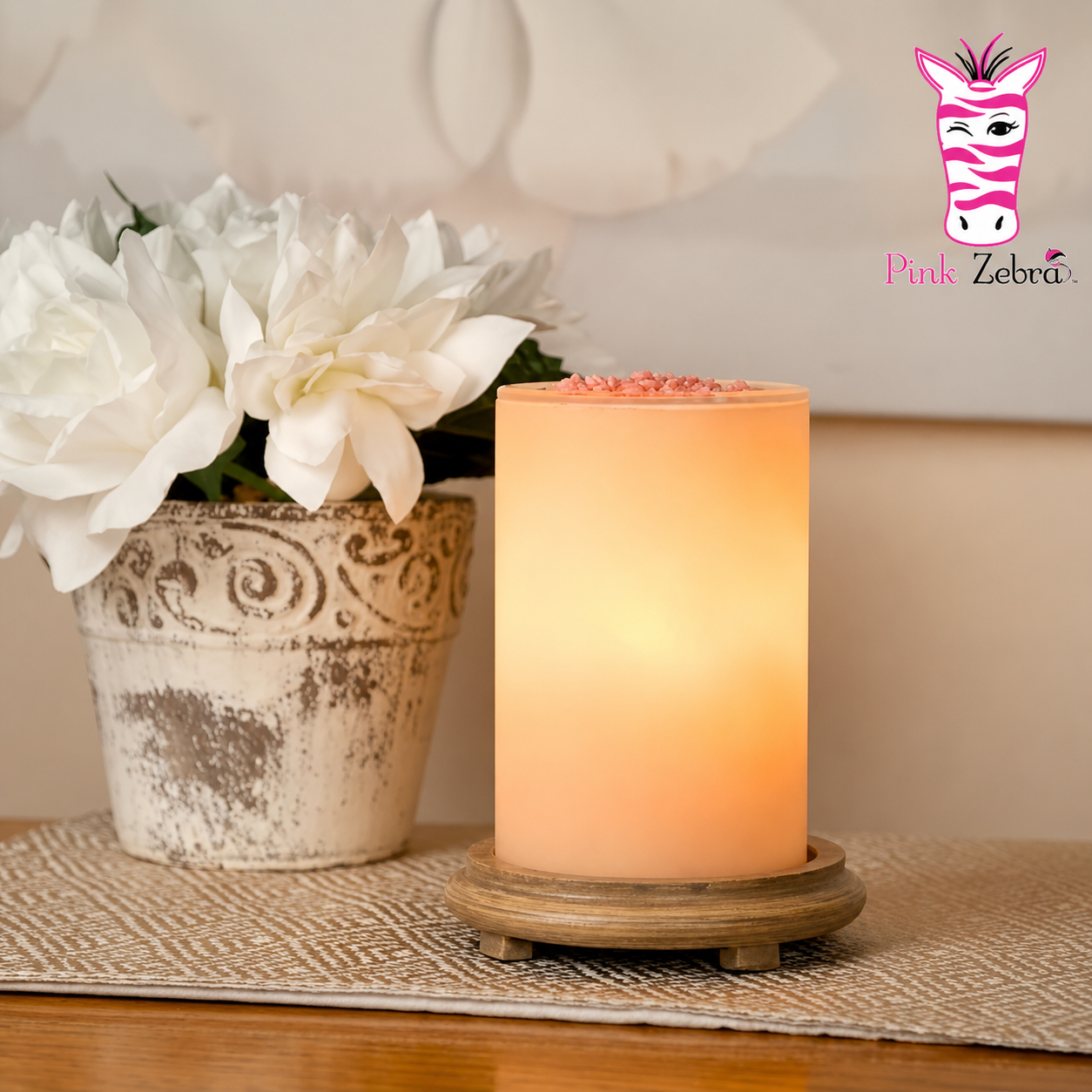 Candleglow Simmering Light with Wood Grain Base