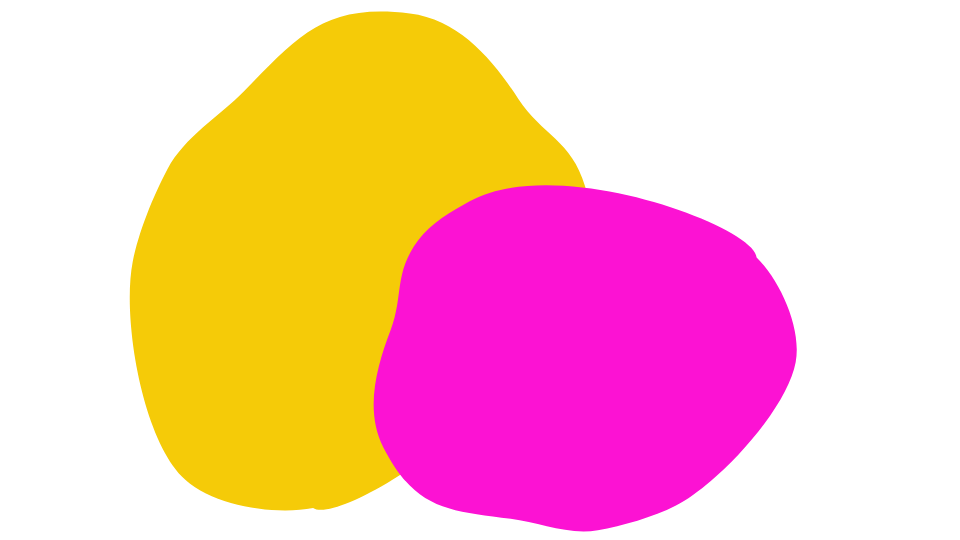 Two irregularly shaped objects, one yellow and one pink, overlapping each other on a black background.