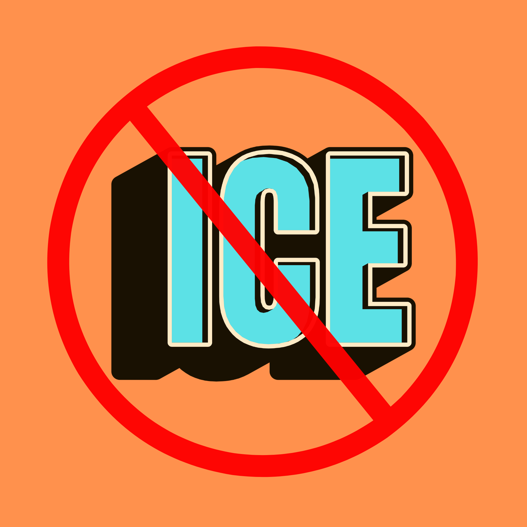 A digital graphic with a large red prohibition circle over the word 'NO' in bold, outlined text on a bright orange background.