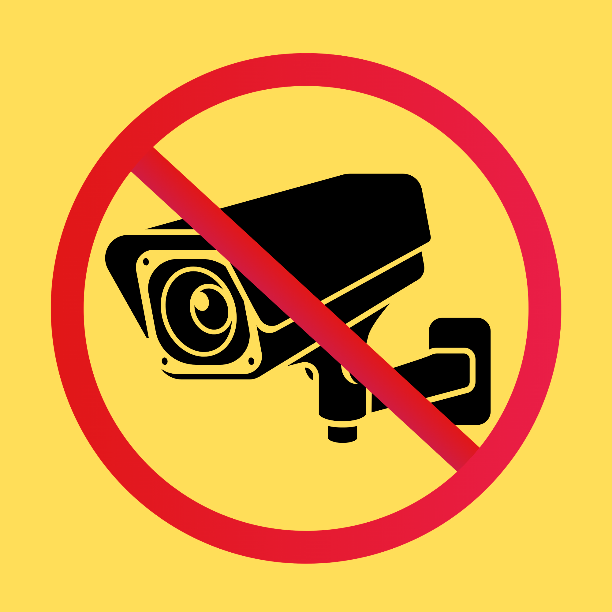 Warning sign with a crossed-out camera indicating no photography allowed.