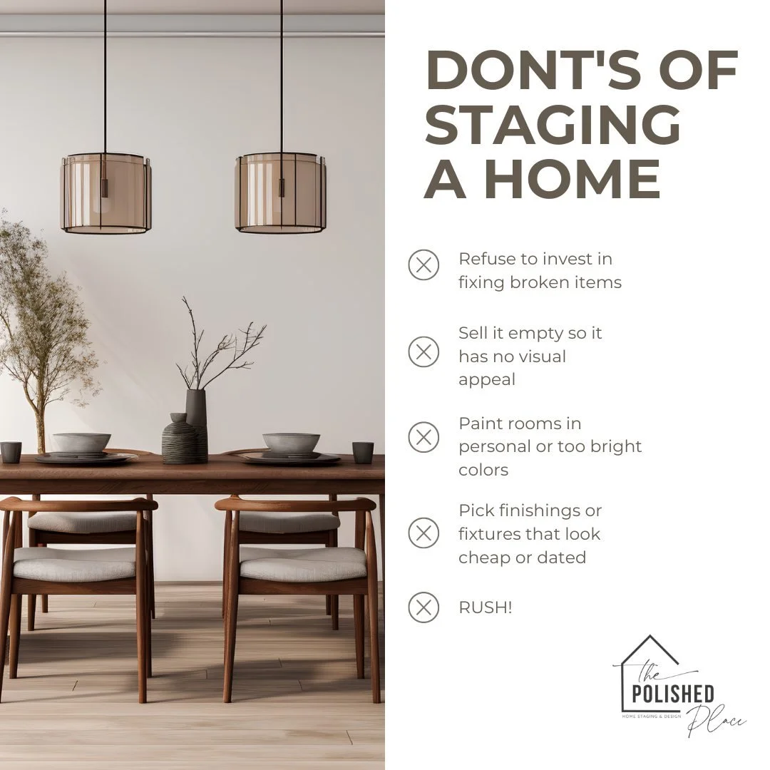 When preparing your home for the market, what you *don't* do can be just as important as what you do.

❌ Don't leave broken fixtures, chipped paint, or unfinished repairs.
❌ Don't overwhelm buyers with bold colors or highly personal d&eacute;cor.
❌ D