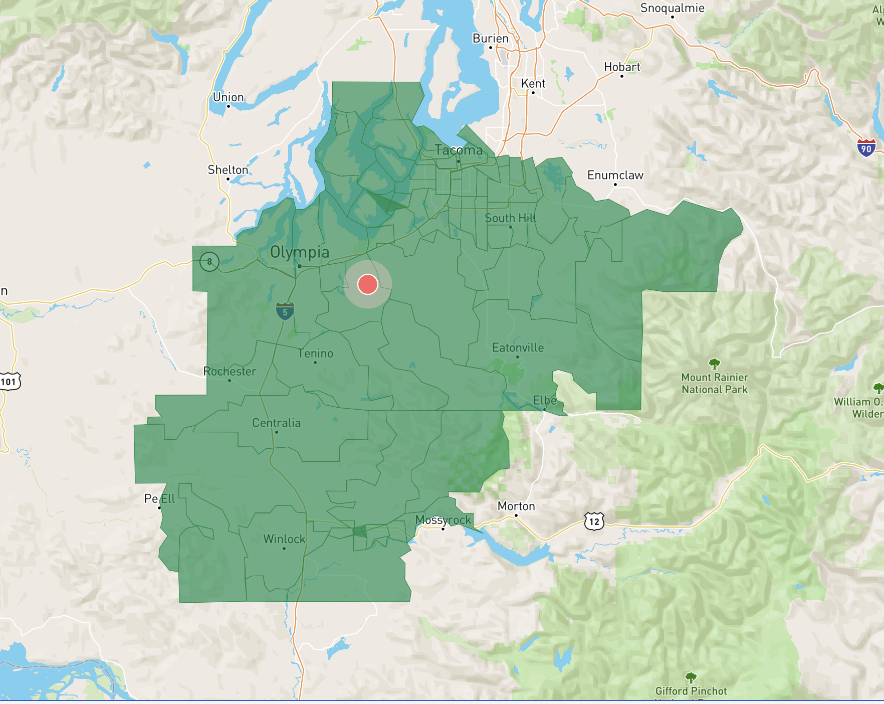 Olympia, Lacey, Tumwater, Tacoma, Puyallup, Gig Harbor, Centralia, Chehalis, Service Areas