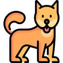 Cartoon illustration of a happy tan dog with darker ears and tail, sitting and looking forward.