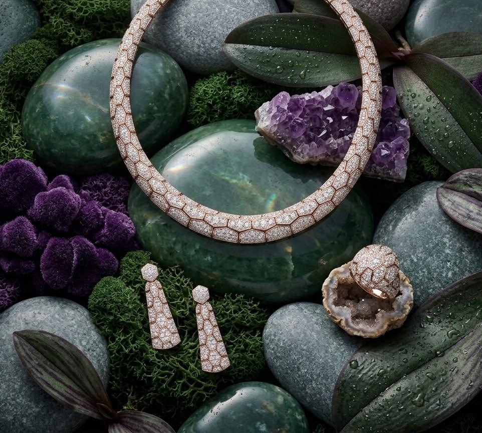 Sterling Silver Honeycomb Pavé Collar Necklace Set (Rose Gold Finish)
