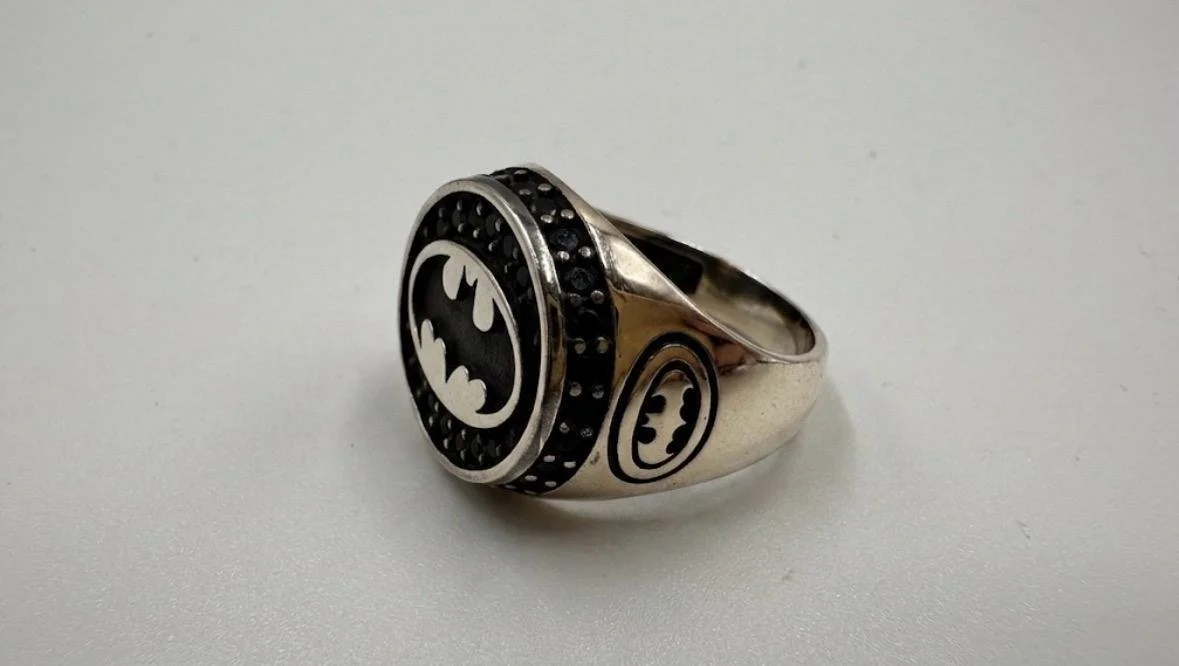 Sterling Silver Batman logo signet ring