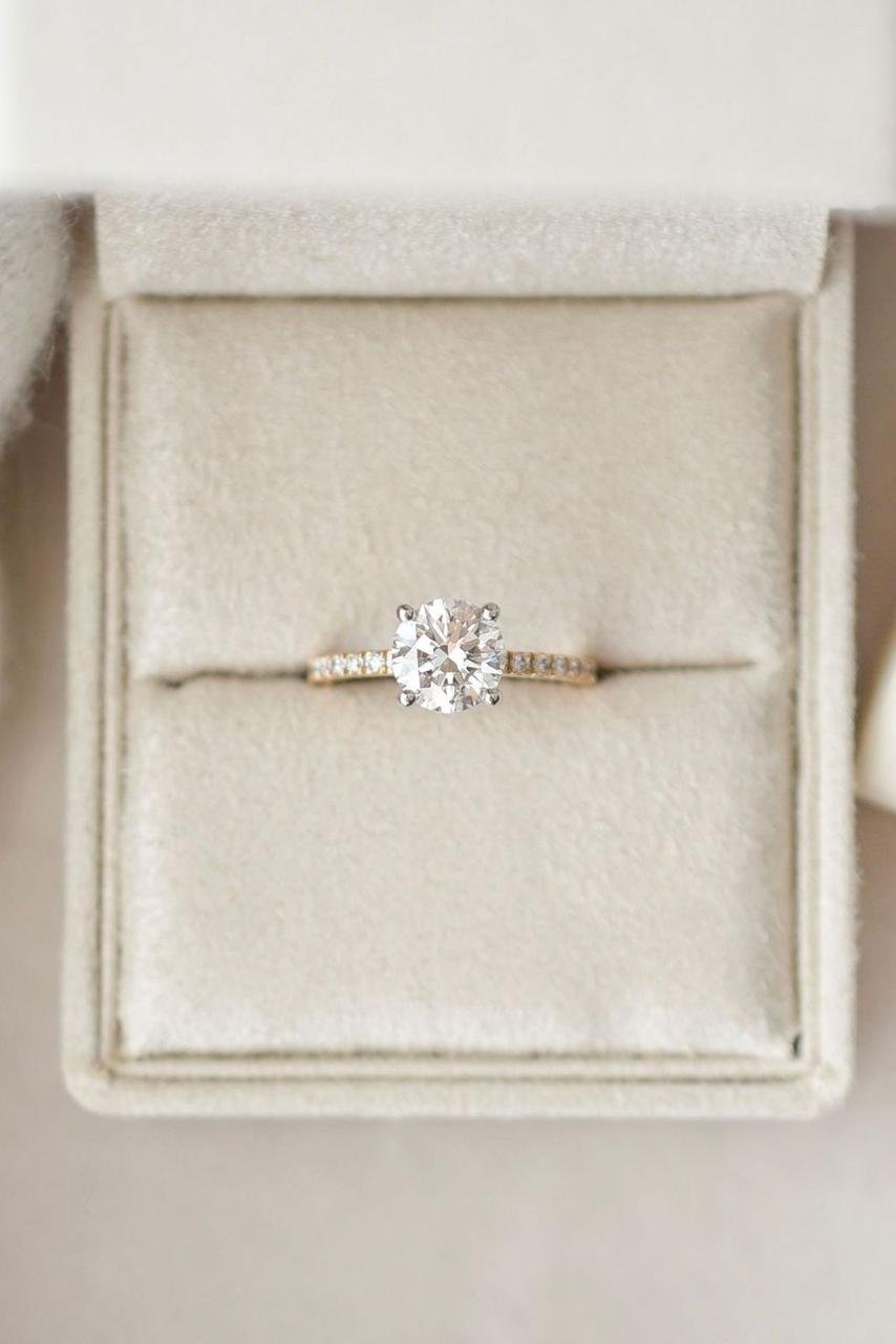 Round Solitaire Ring with Pavé Band